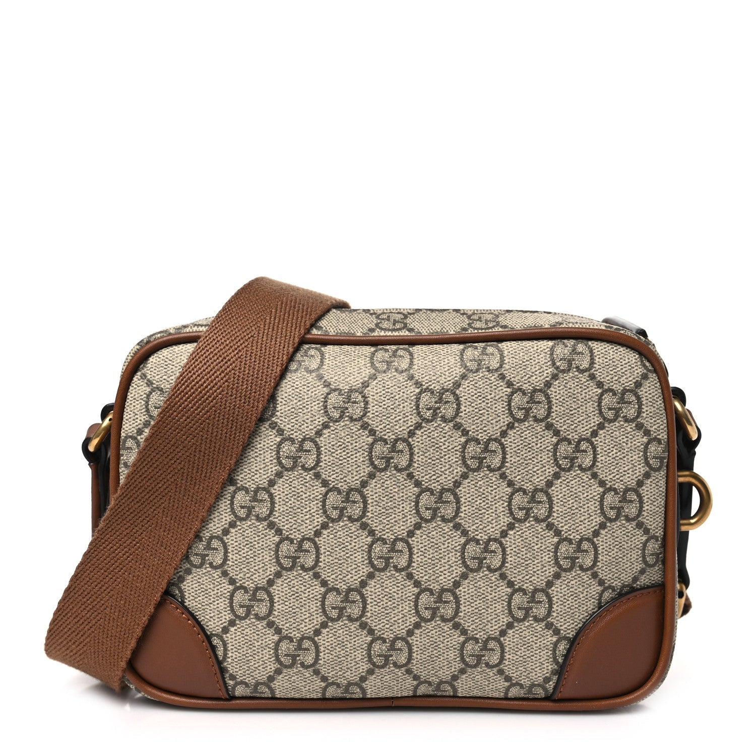 GG Supreme Monogram Textured Calfskin Emblem Mini Crossbody Beige Dark Brown