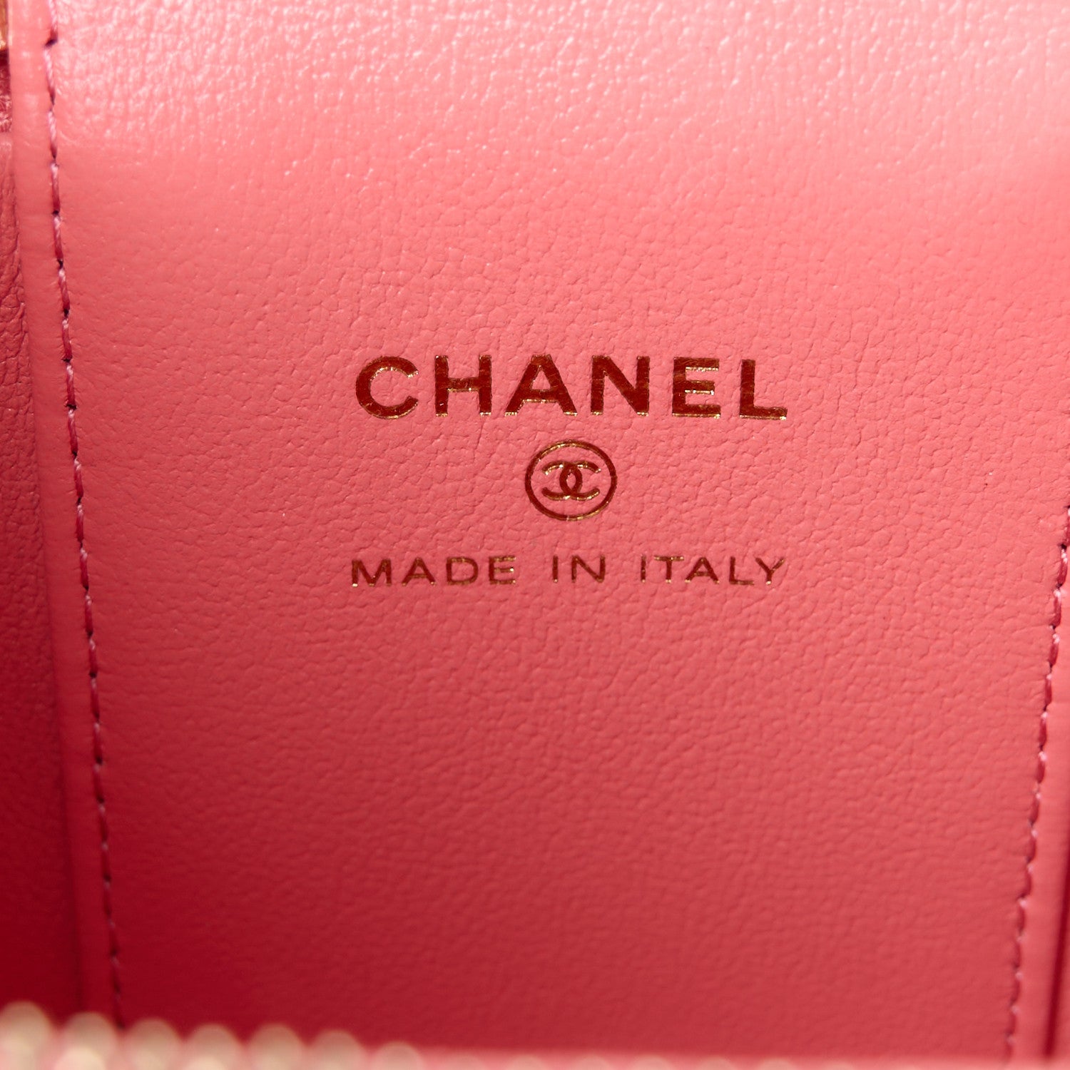 Lambskin Quilted Crystal Top Handle Mini Vanity Case With Chain Coral