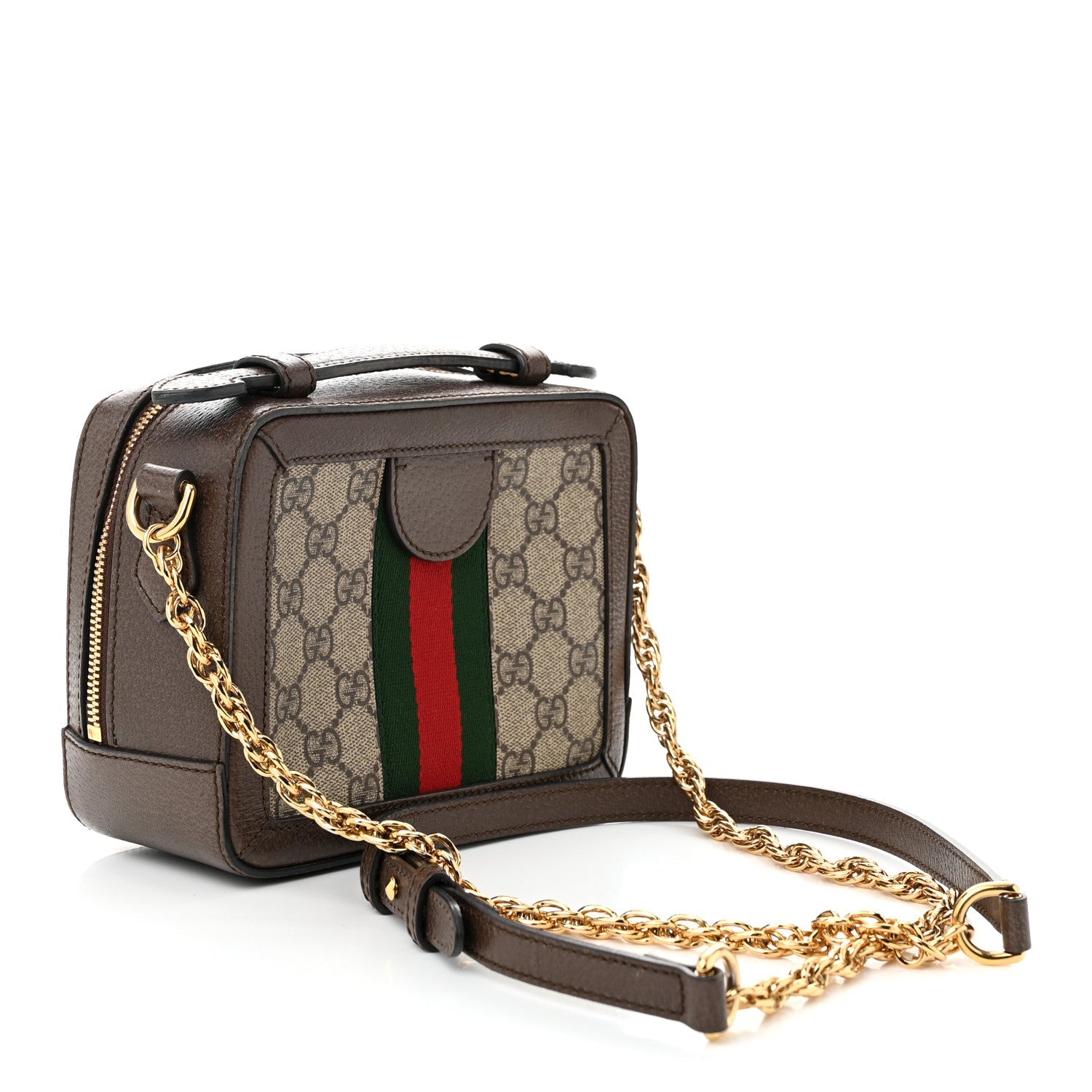 GG Supreme Monogram Mini Ophidia Top Handle Shoulder Bag Brown