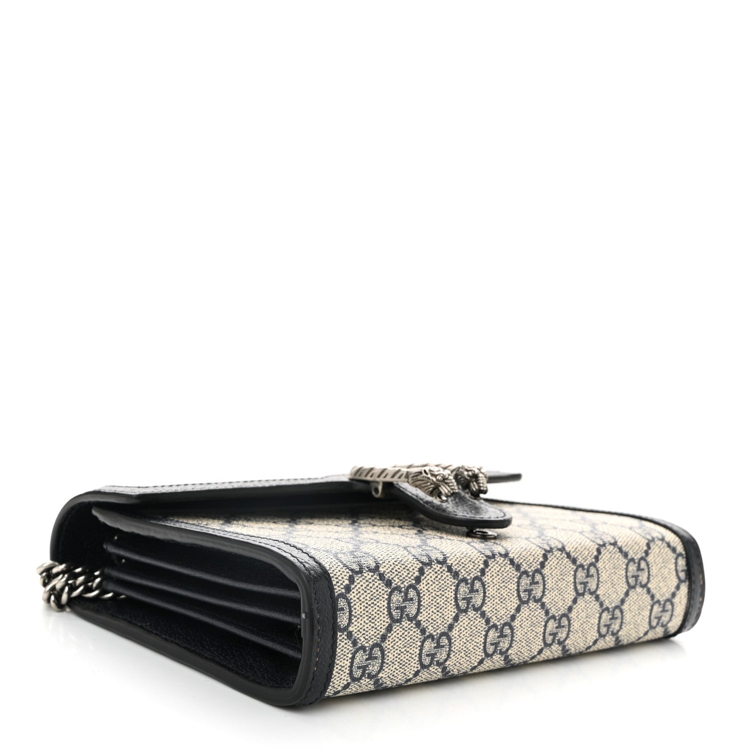 GG Supreme Monogram Textured Dollar Calfskin Mini Dionysus Chain Wallet Beige Blue