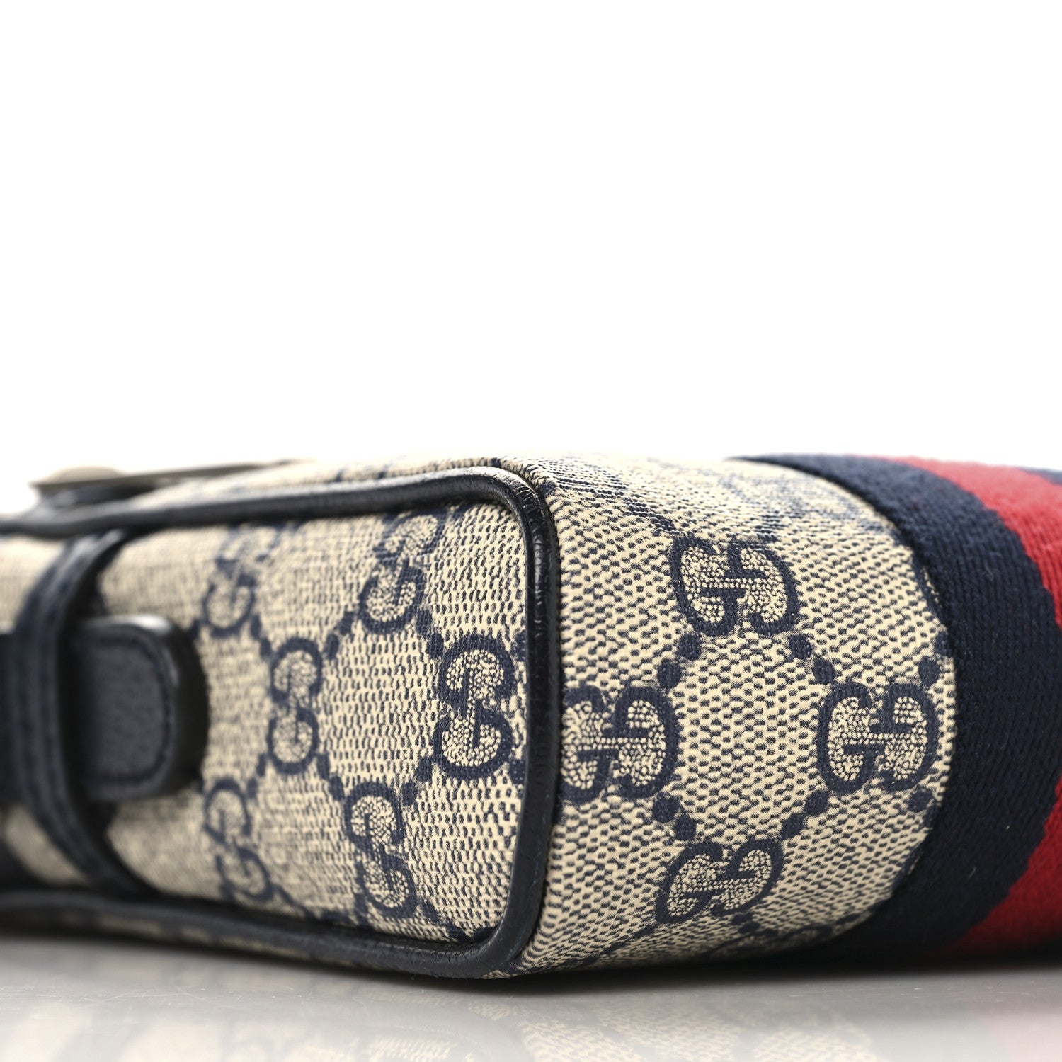 GG Supreme Monogram Textured Calfskin Web Mini Ophidia Messenger Beige Blue