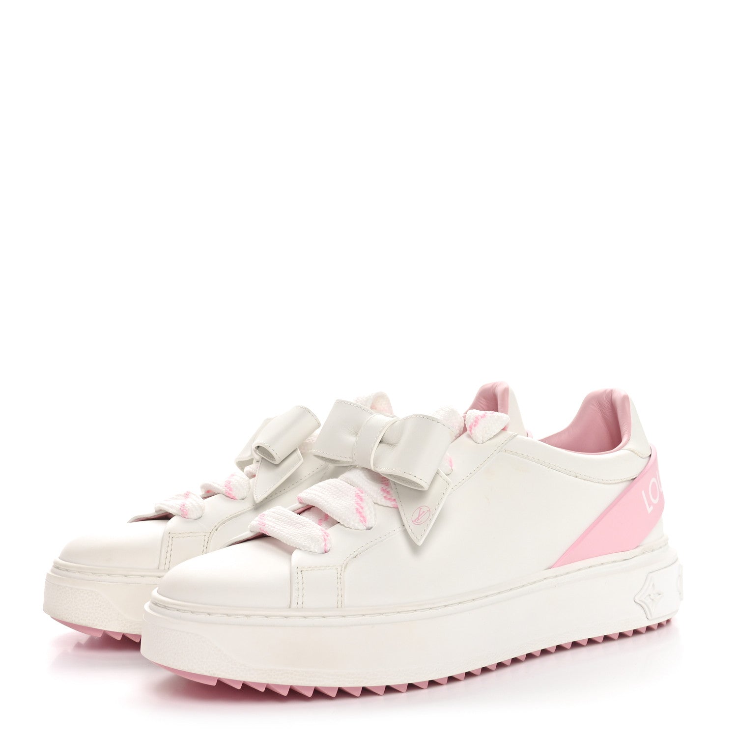 Calfskin Time Out Bow Sneakers 38 White Pink