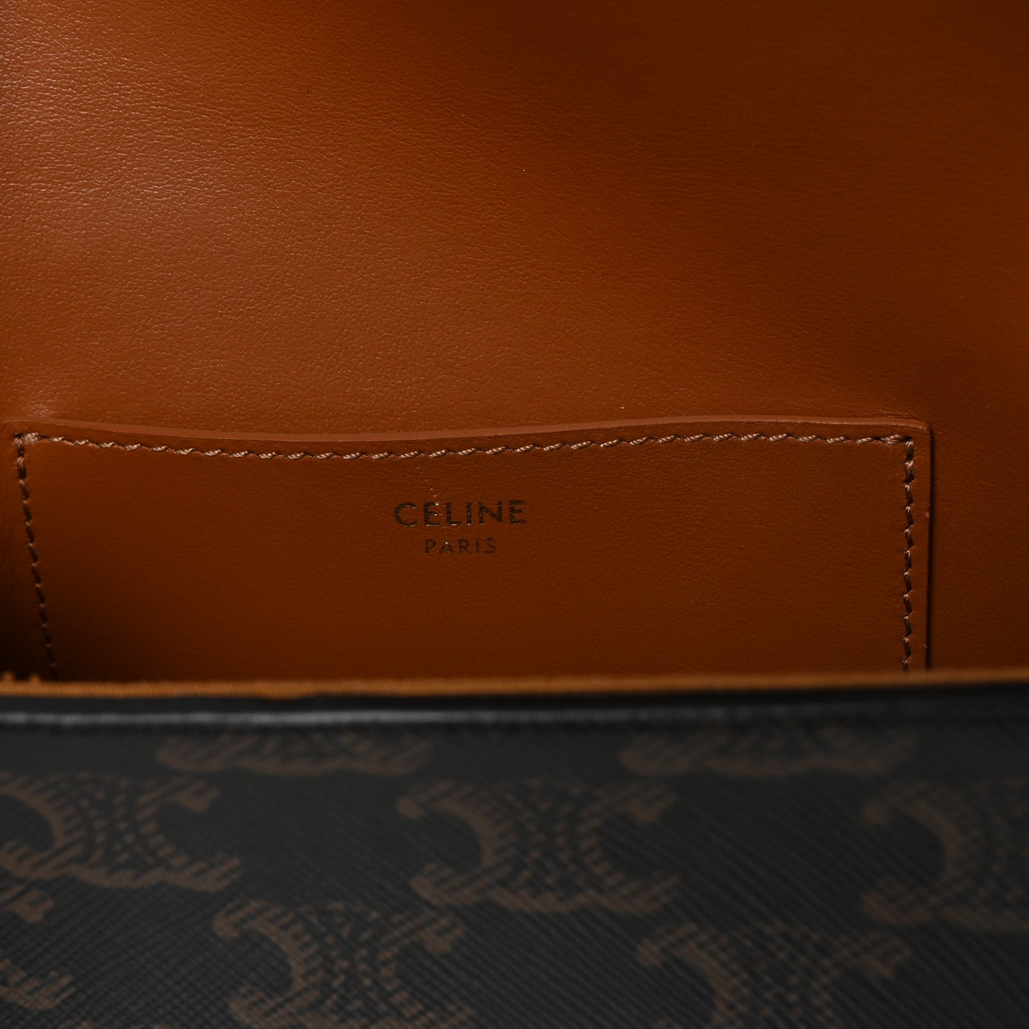 Triomphe Canvas Calfskin Tabou Clutch on Strap Tan