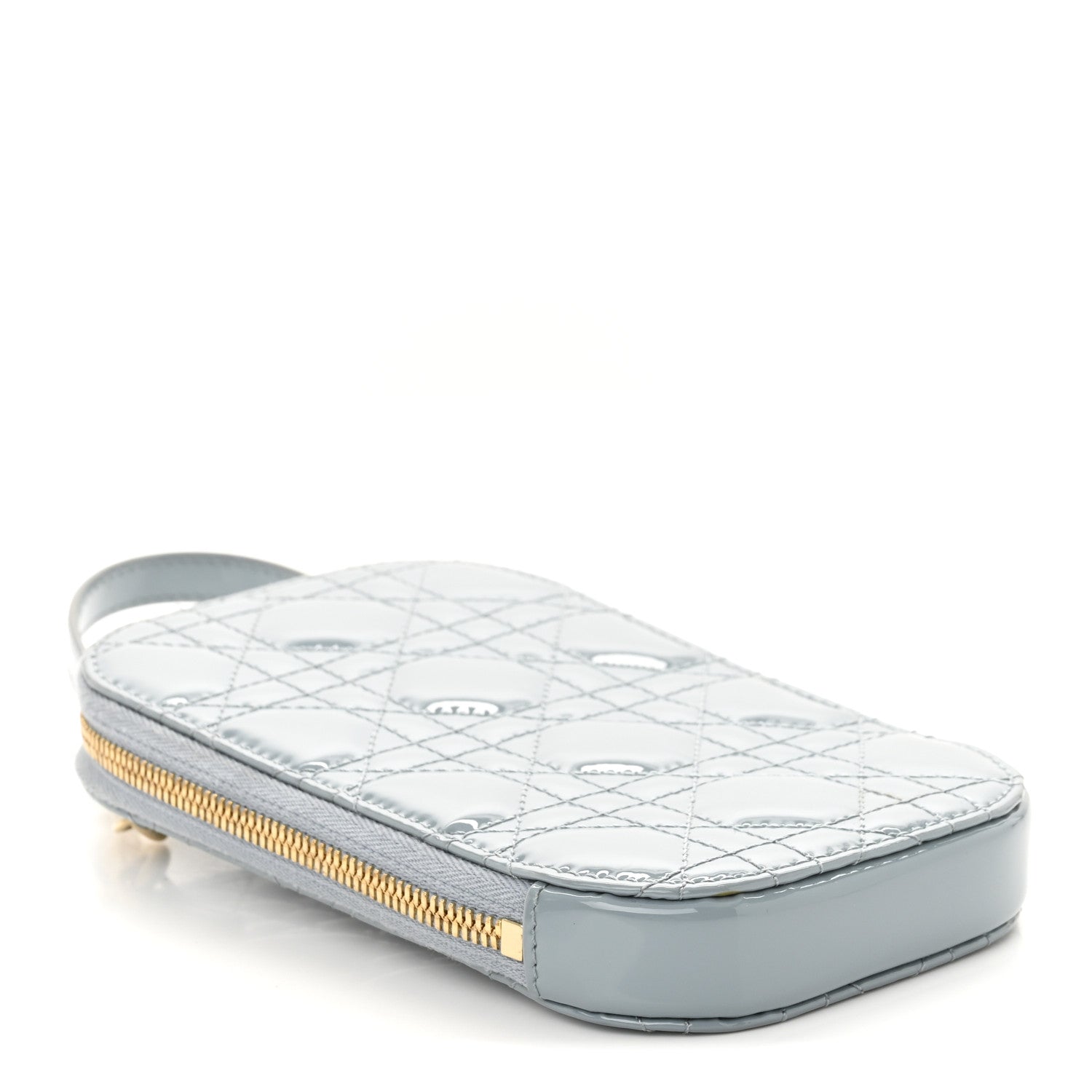 Patent Cannage Lady Dior Phone Holder Bracing Blue