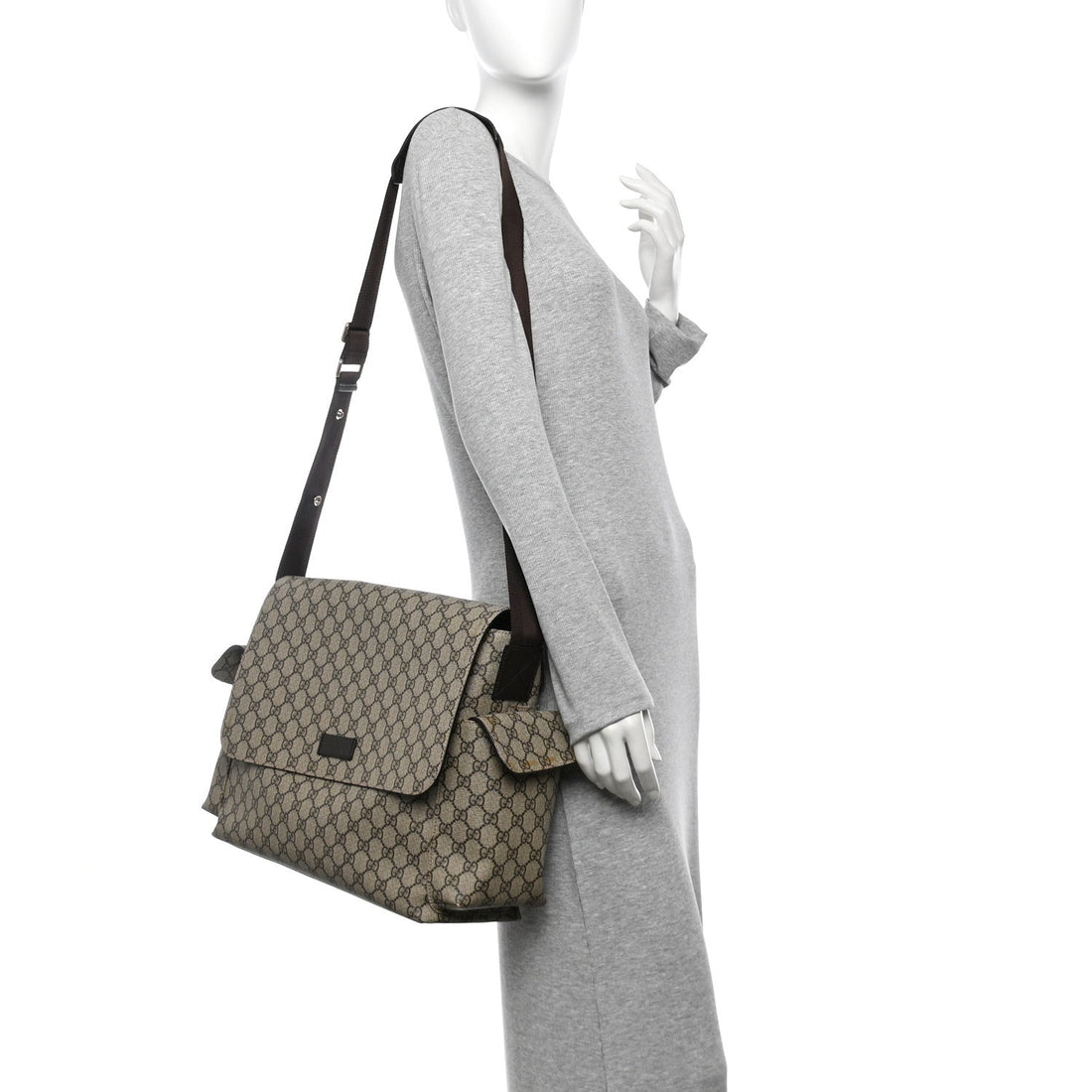 GG Plus Monogram Messenger Diaper Bag Dark Brown