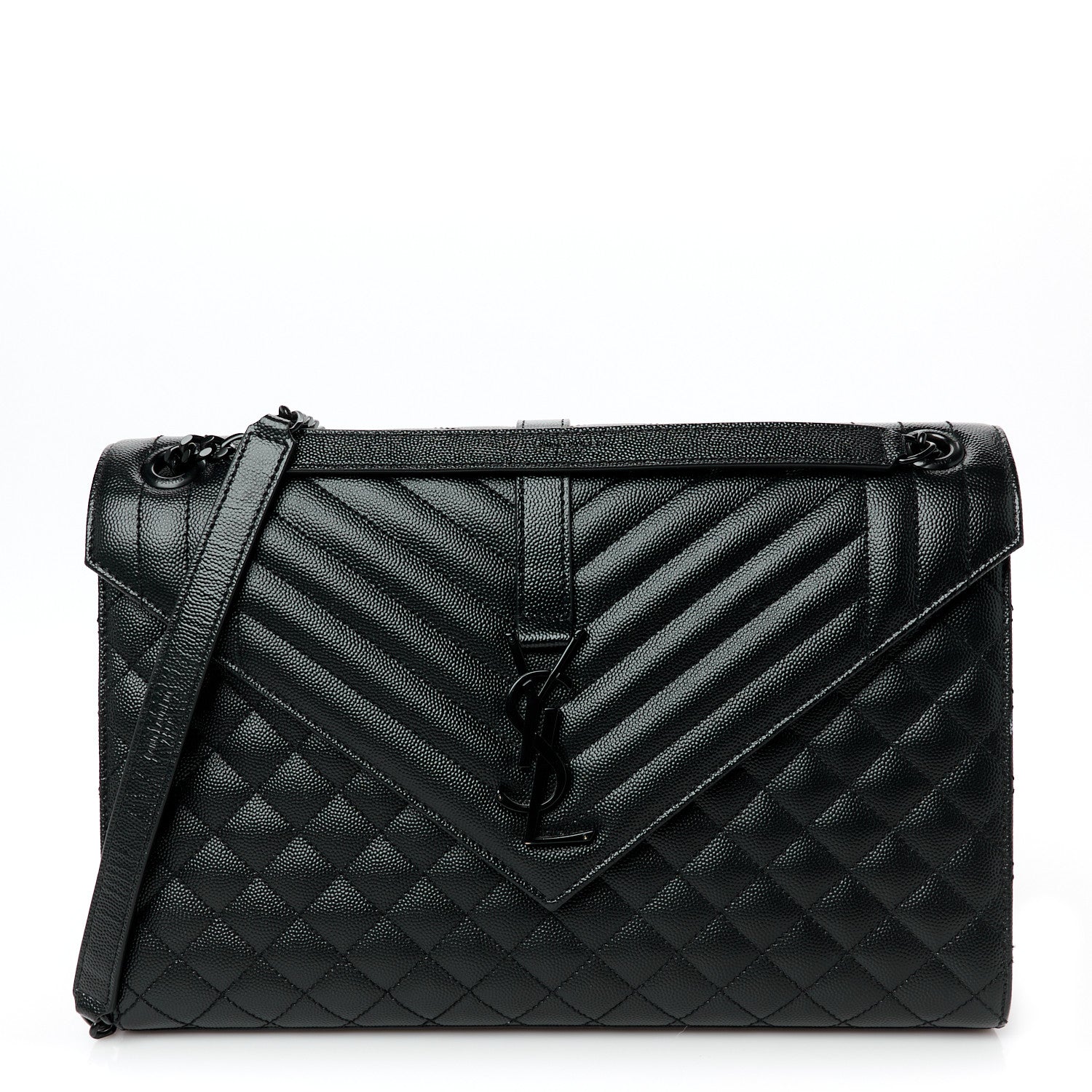 Grain De Poudre Textured Mixed Matelasse Large Triquilt Monogram Monochrome Satchel Black