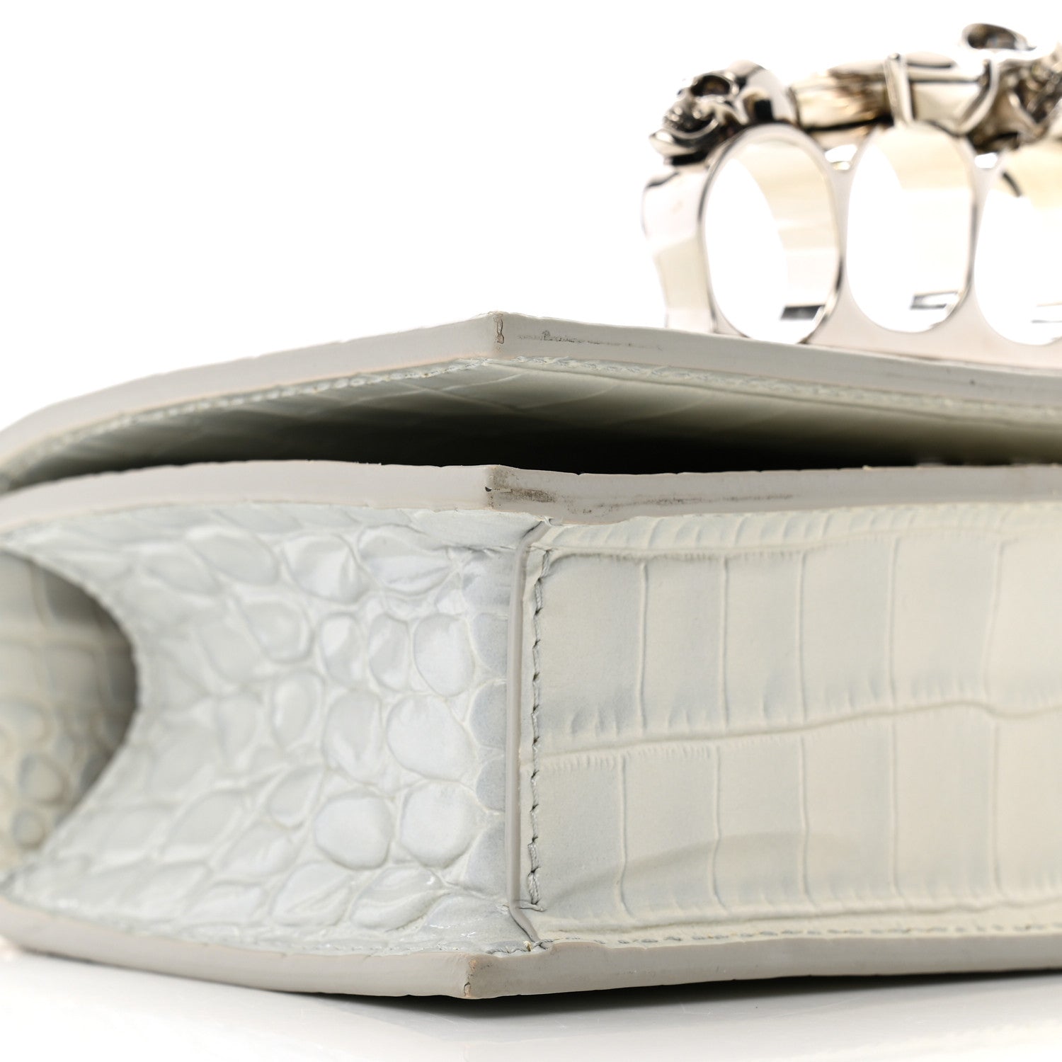 Calfskin Shiny Crocodile Embossed Mini Ombrè Jeweled Satchel Ivory Grey