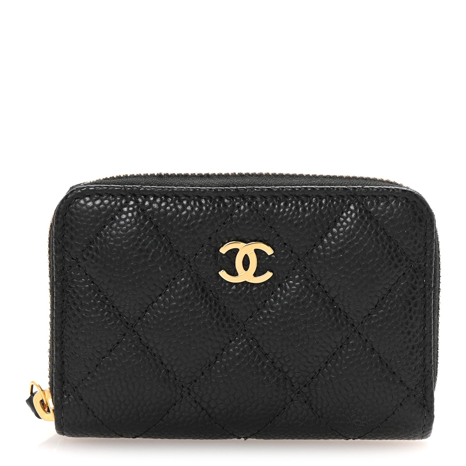 Caviar Quilted Zip Coin Purse Black