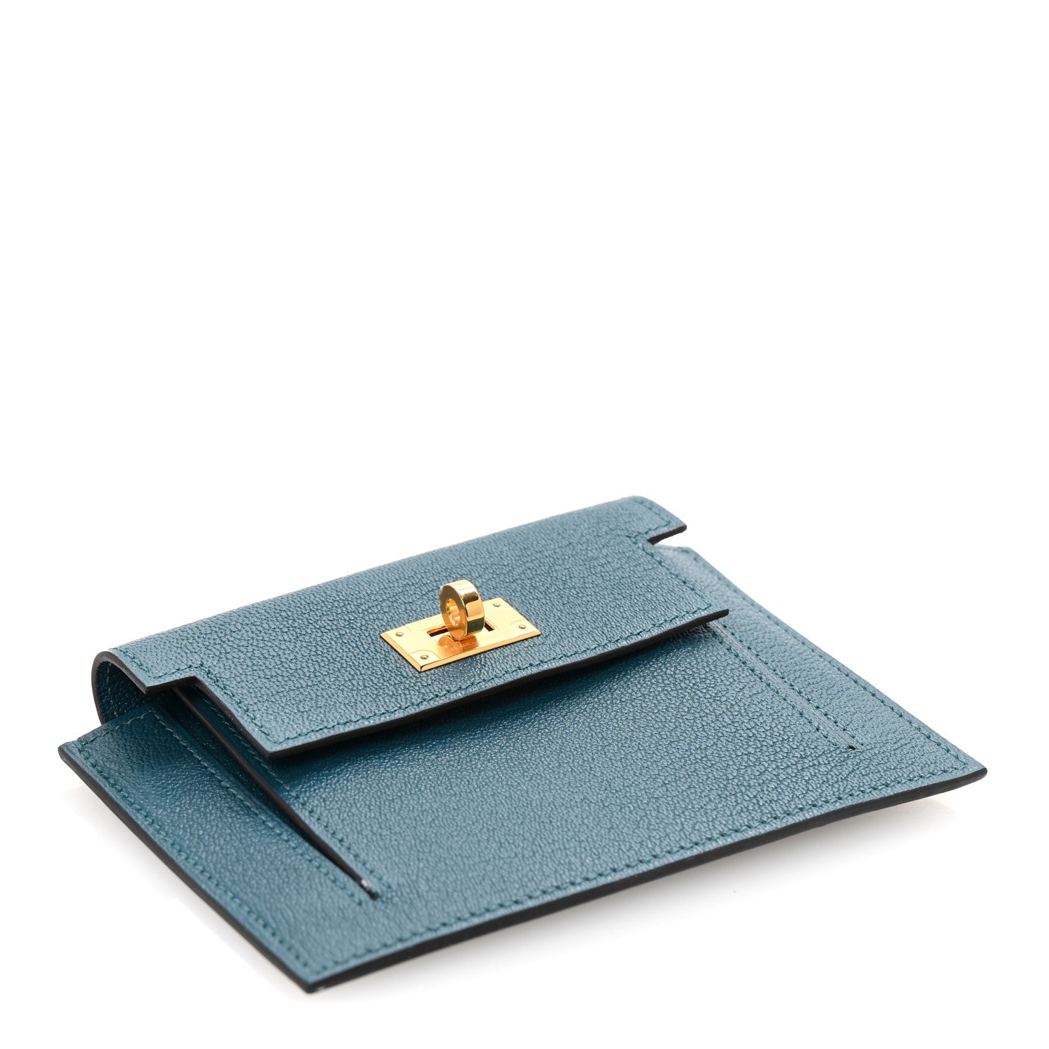 Chevre Mysore Kelly Pocket Compact Wallet Vert Bosphore