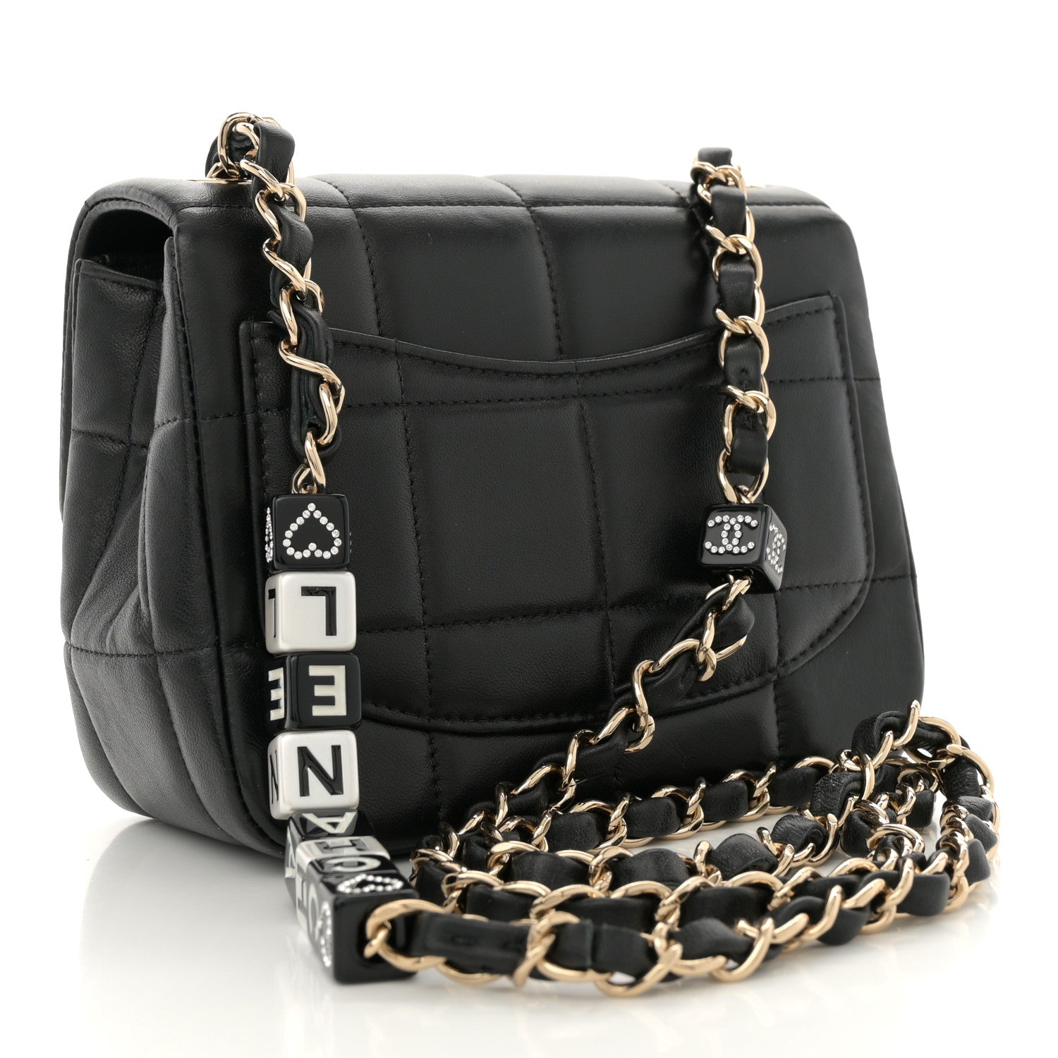 Lambskin Resin Crystal Square Quilted Mini Monacoco Flap Black