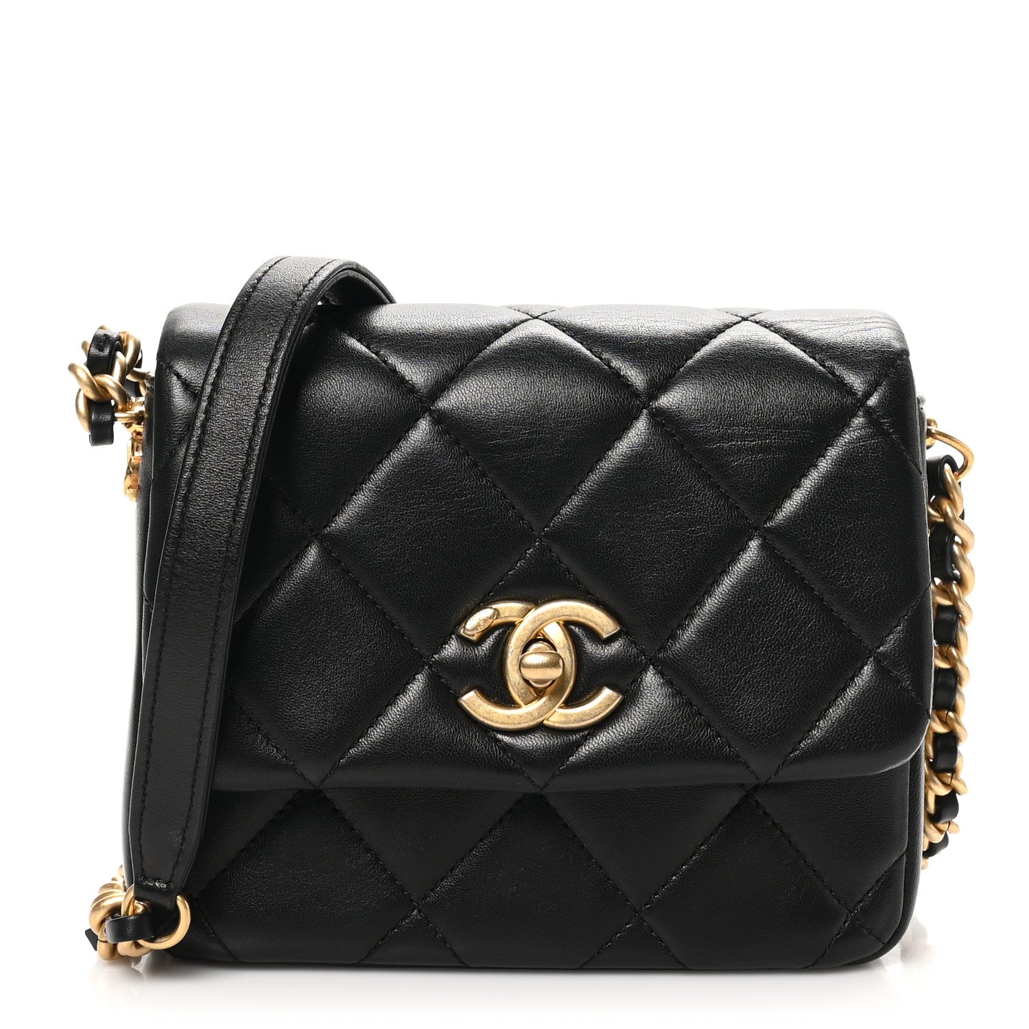 Lambskin Quilted Mini Side Note Flap Black