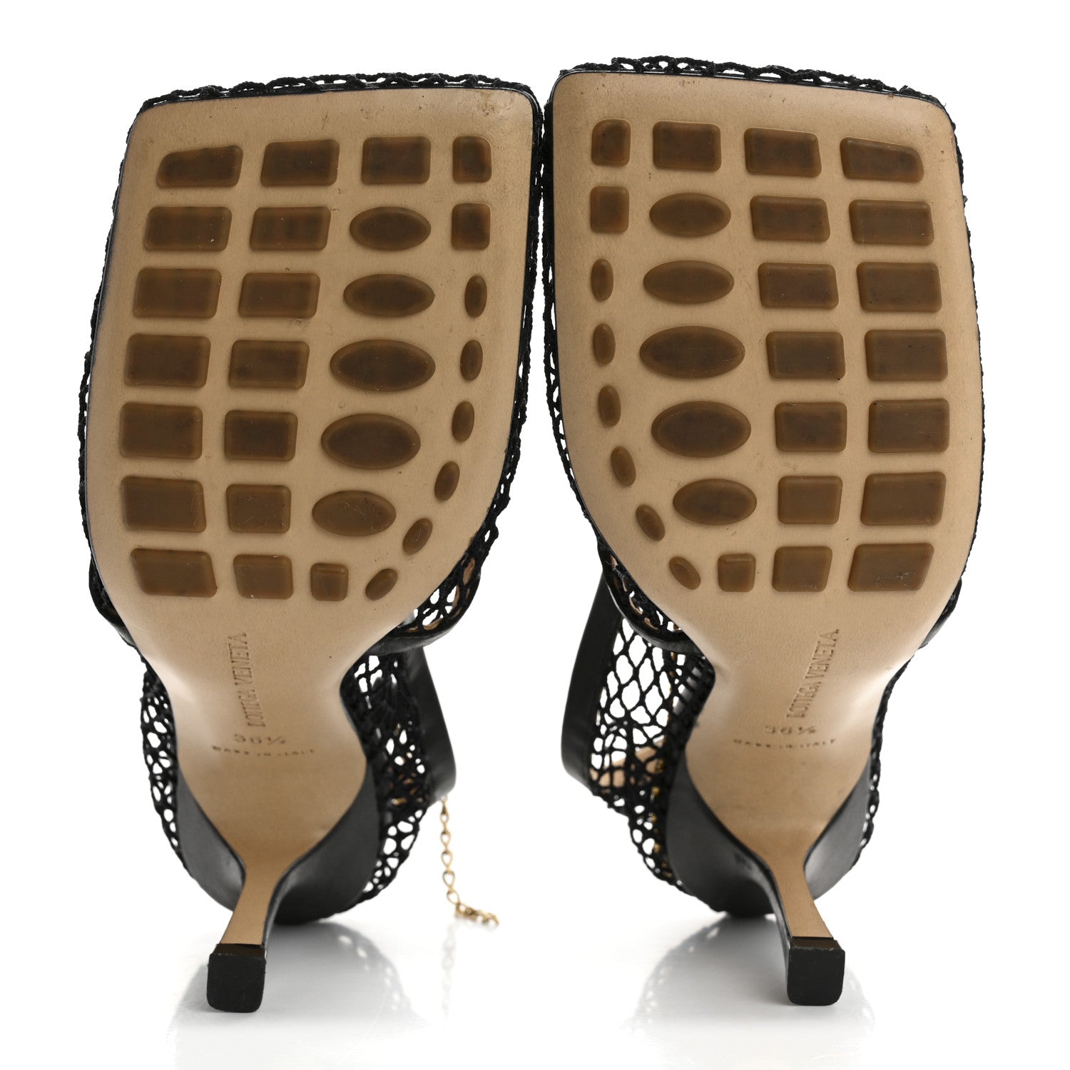 Mesh Calfskin Chain Stretch Pumps 36.5 Black