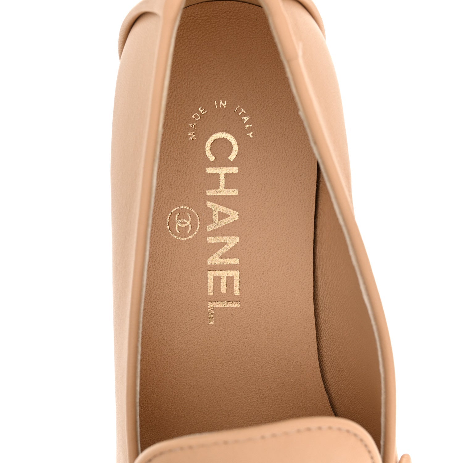 Lambskin Quilted Womens CC Loafers 37 Dark Beige