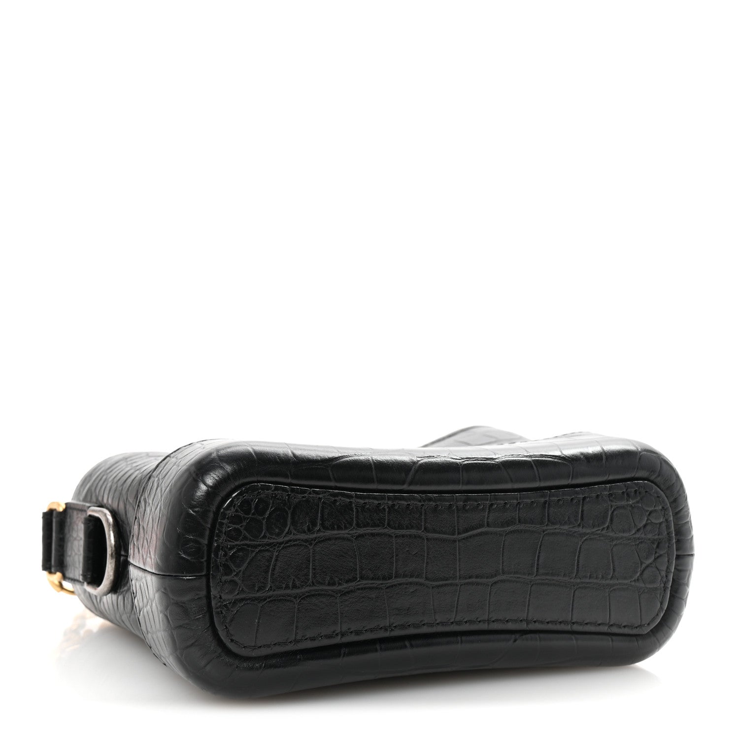 Calfskin Crocodile Embossed Small Gabrielle Cocodile Hobo Black