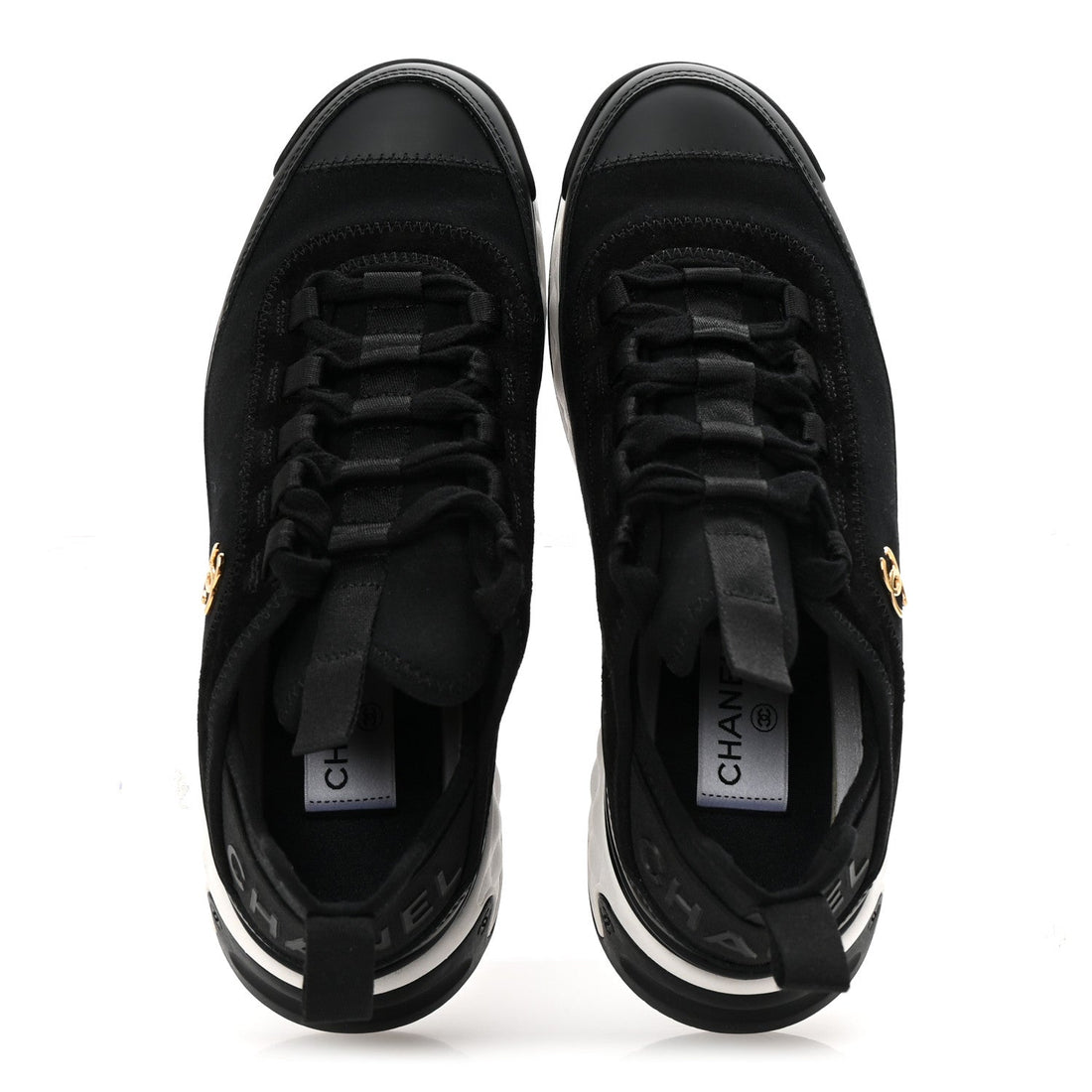 Velvet Calfskin Mixed Fibers CC Sneakers 38 Black