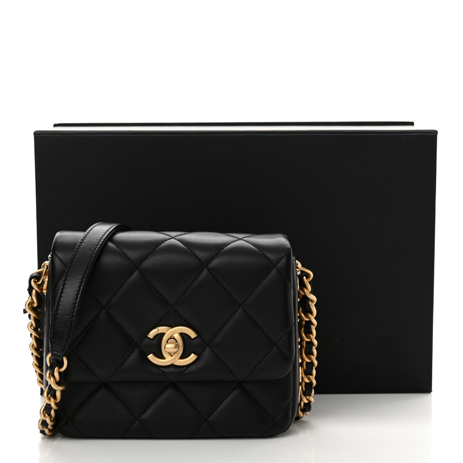 Lambskin Quilted Mini Side Note Flap Black