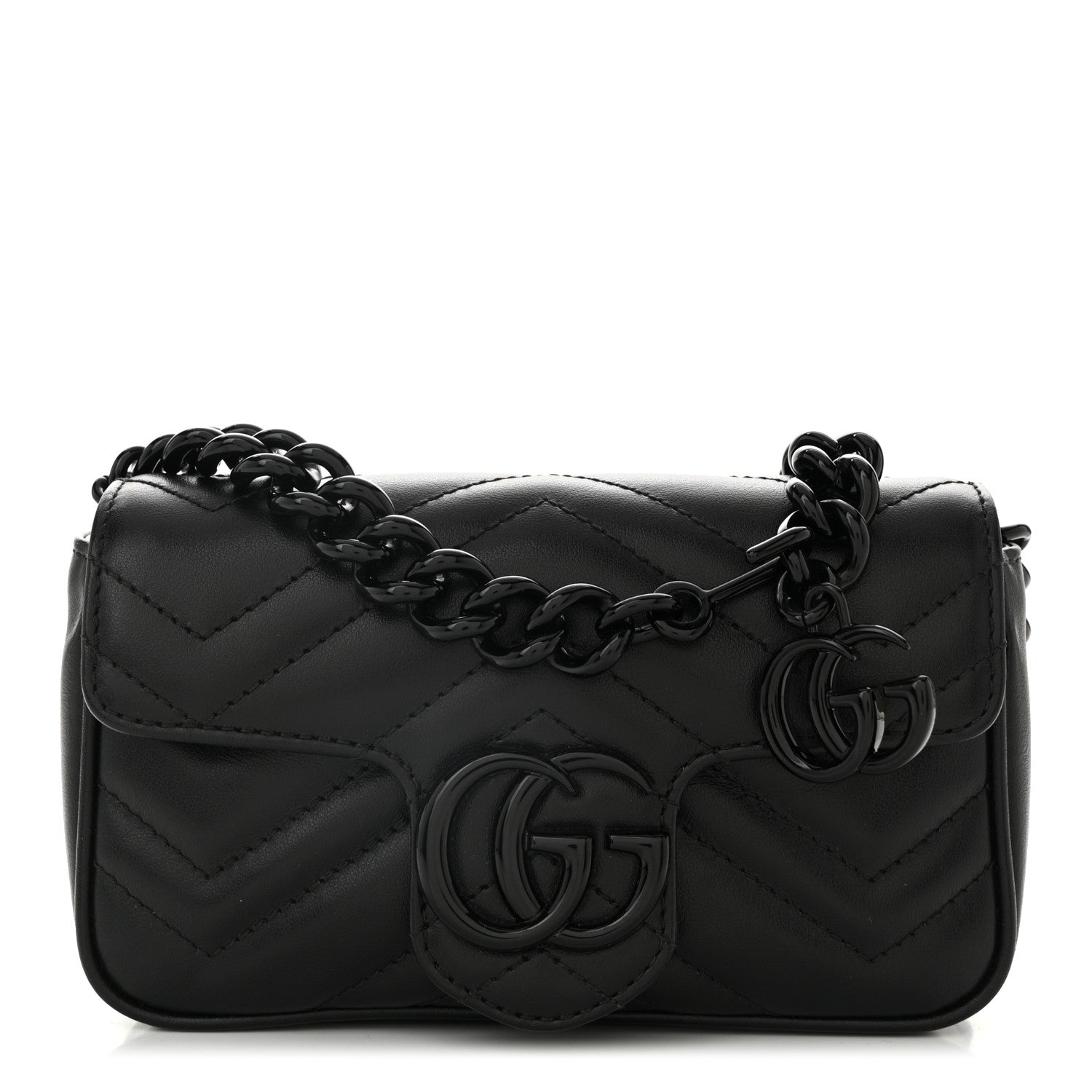 Calfskin Matelasse Monochrome GG Marmont Chain Belt Bag Black