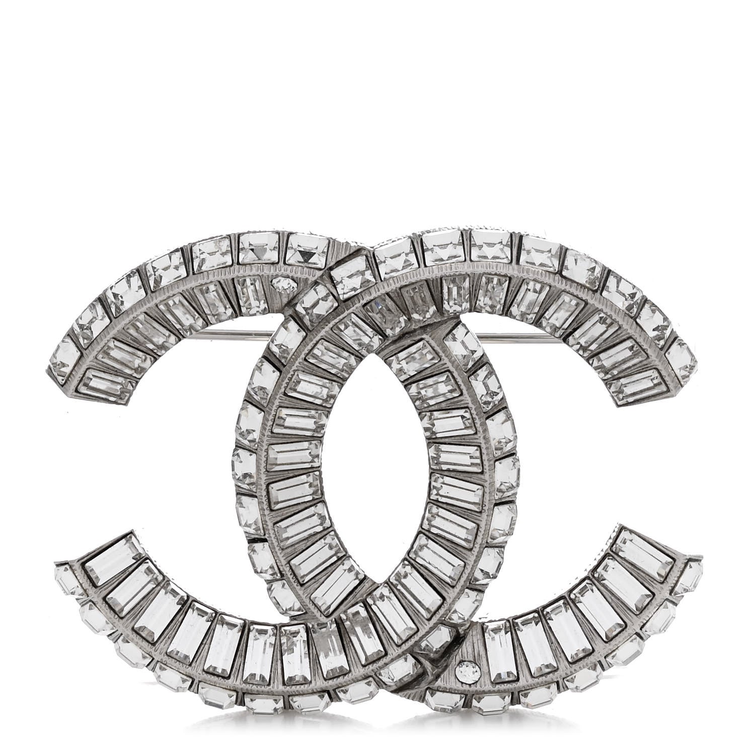 Baguette Crystal CC Brooch Silver
