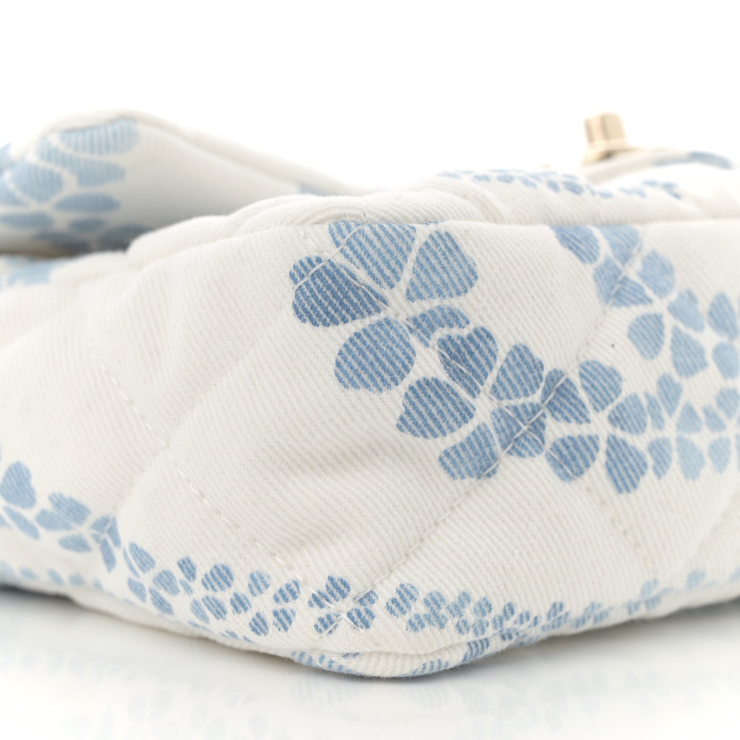 Printed Denim Quilted Mini Rectangular Flap Light Blue White