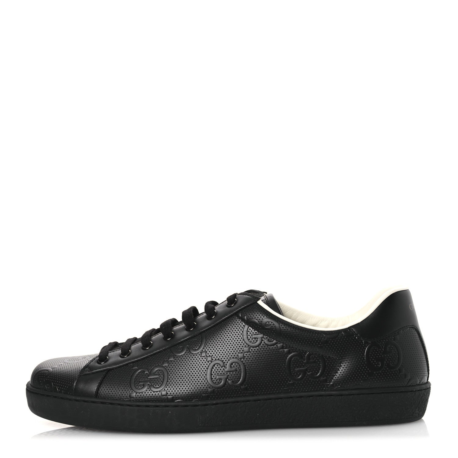 Calfskin GG Tennis Embossed Mens Ace Sneakers 13 Black