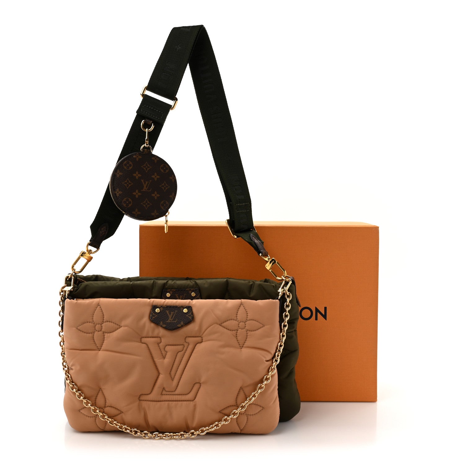 Econyl Monogram Pillow Maxi Multi Pochette Accessories Kaki Beige