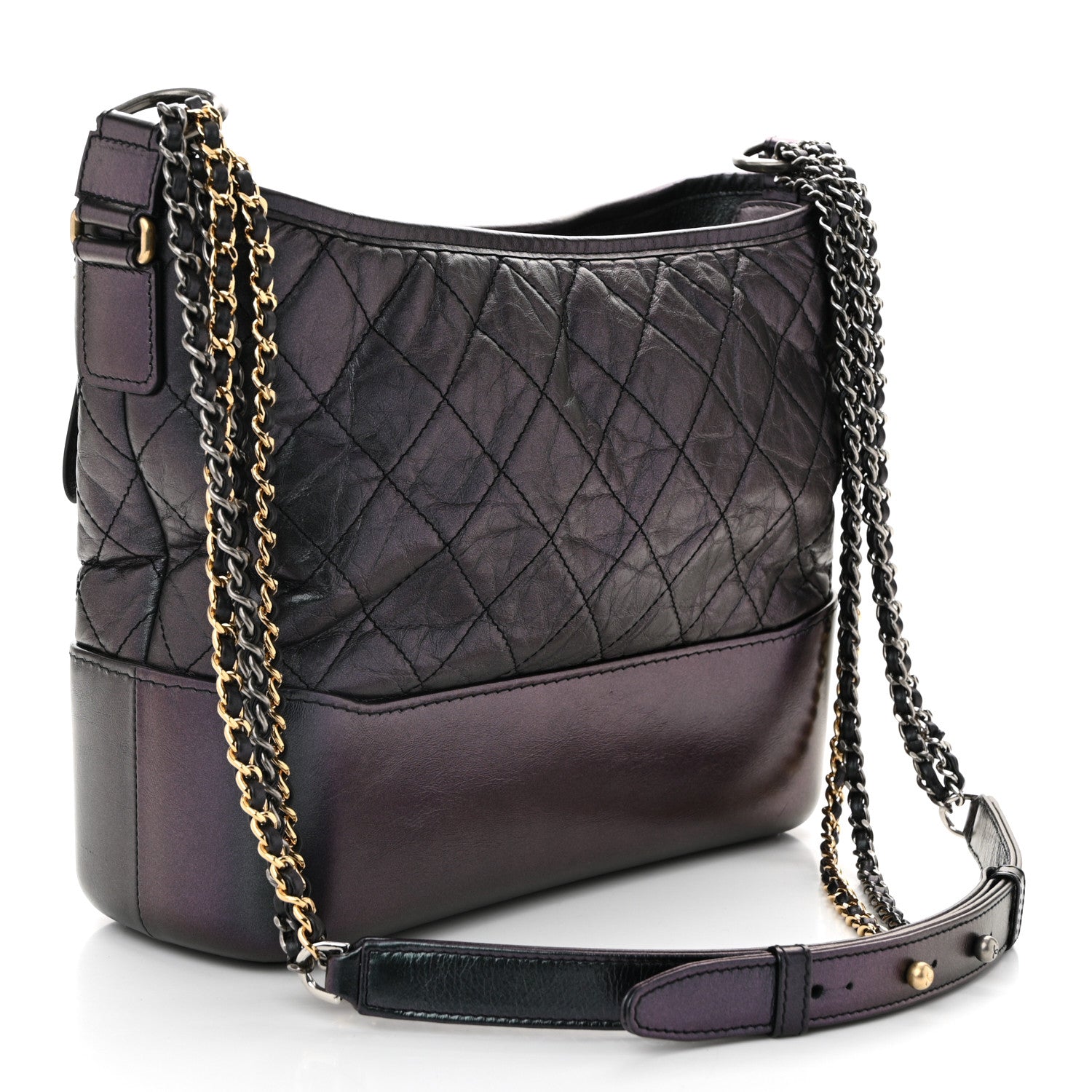 Iridescent Aged Calfskin Quilted Medium Gabrielle Hobo Black