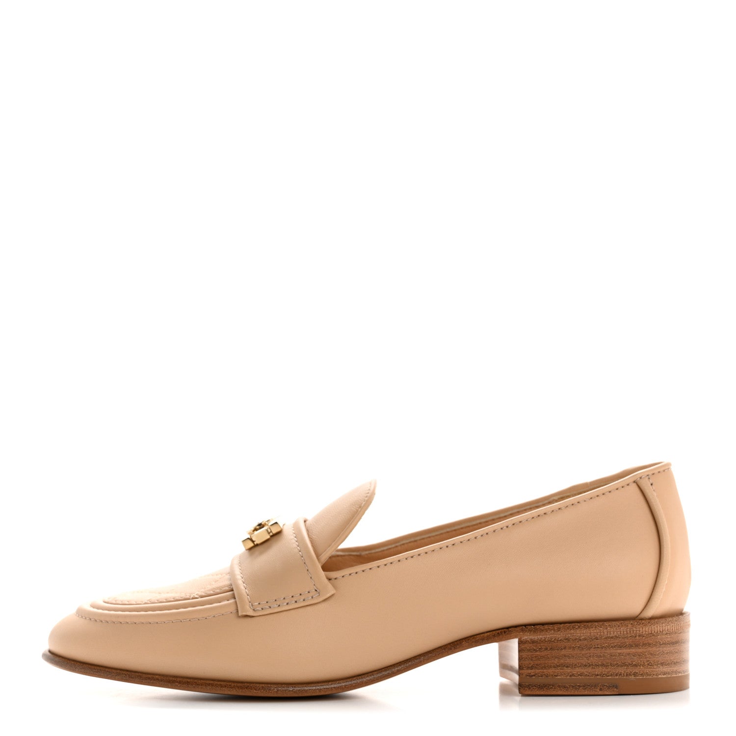 Lambskin Quilted Womens CC Loafers 37 Dark Beige