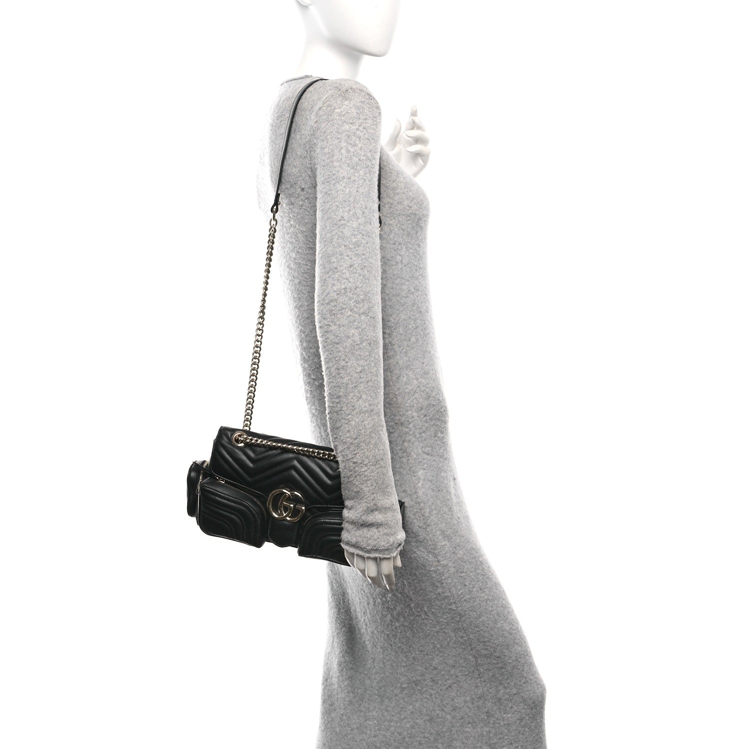 Calfskin Matelasse Small GG Marmont Multi Pocket Shoulder Bag Black