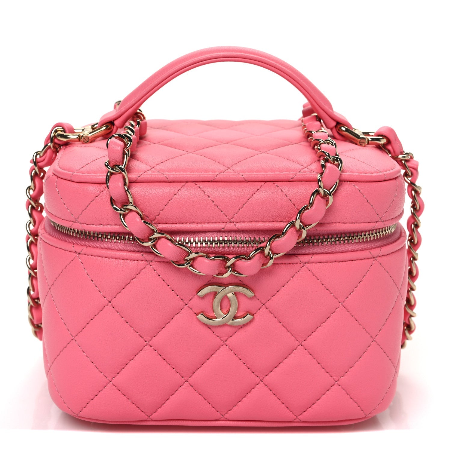 Lambskin Quilted Small CC Vanity Case Pink
