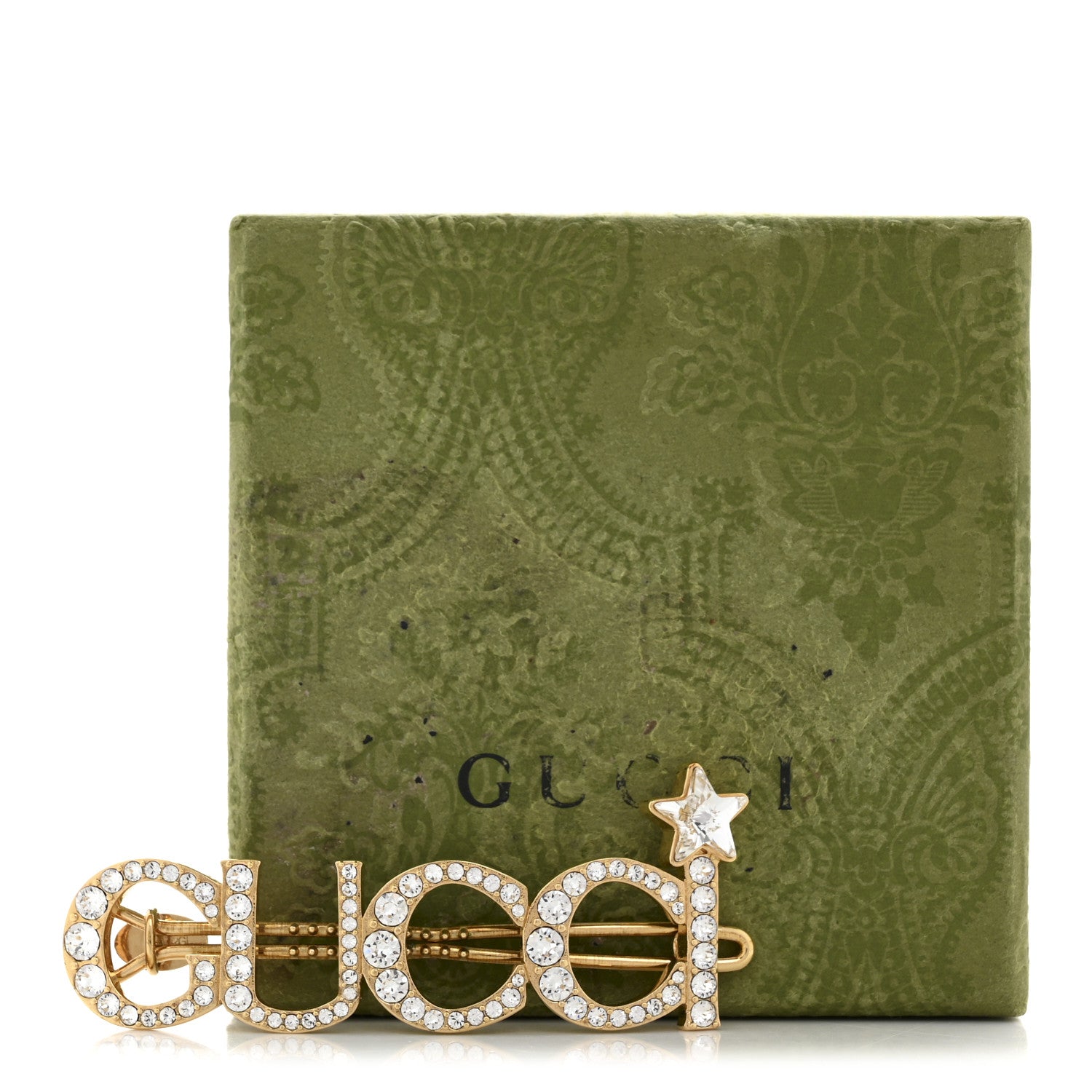 Metal Crystal Logo Hair Barrette Gold