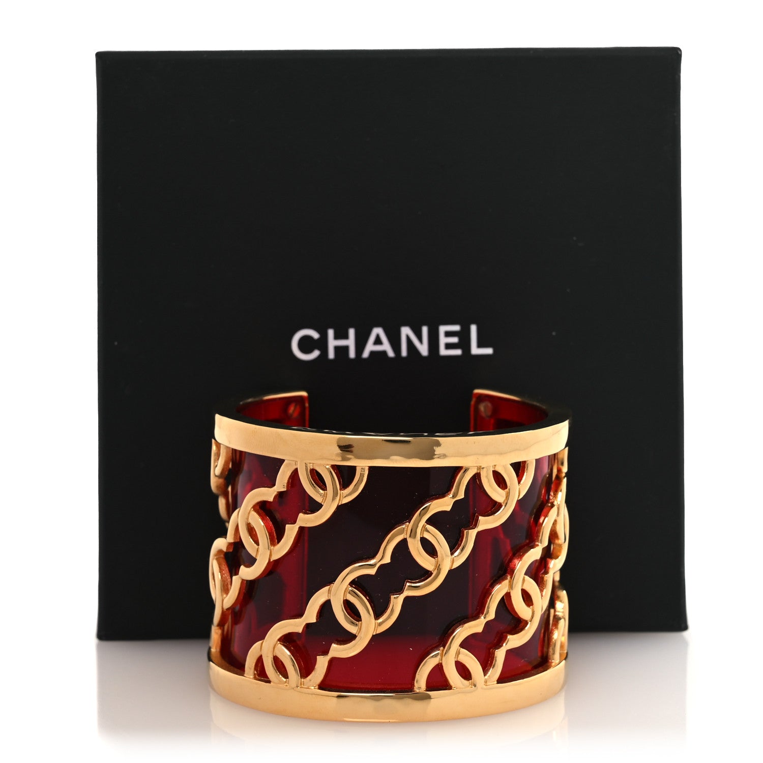 Resin Metal CC Cuff Bracelet Gold Red