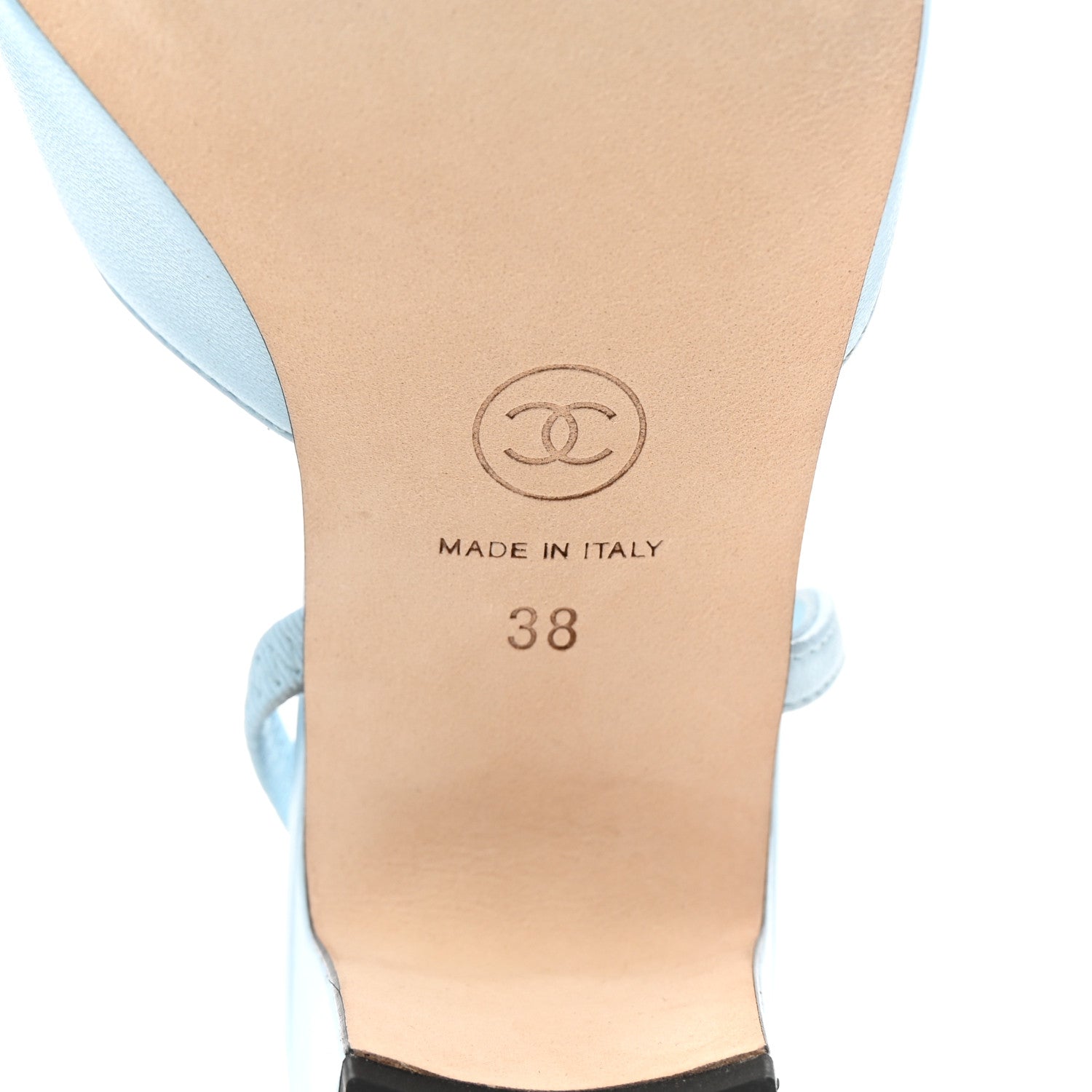 Lambskin Grosgrain Cap Toe CC Slingback Pumps 38 Light Blue Black