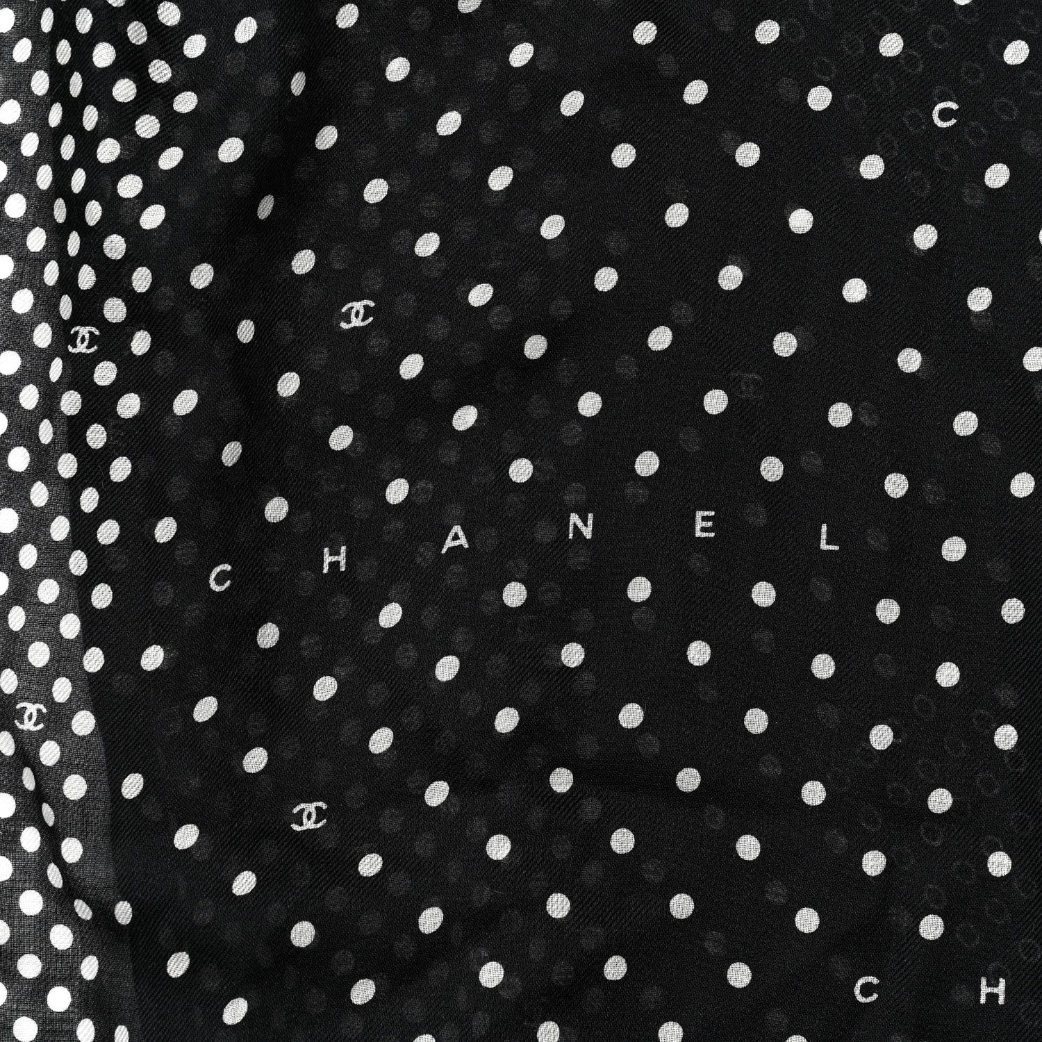 Cashmere Silk Polka Dot Fringe Stole White Black