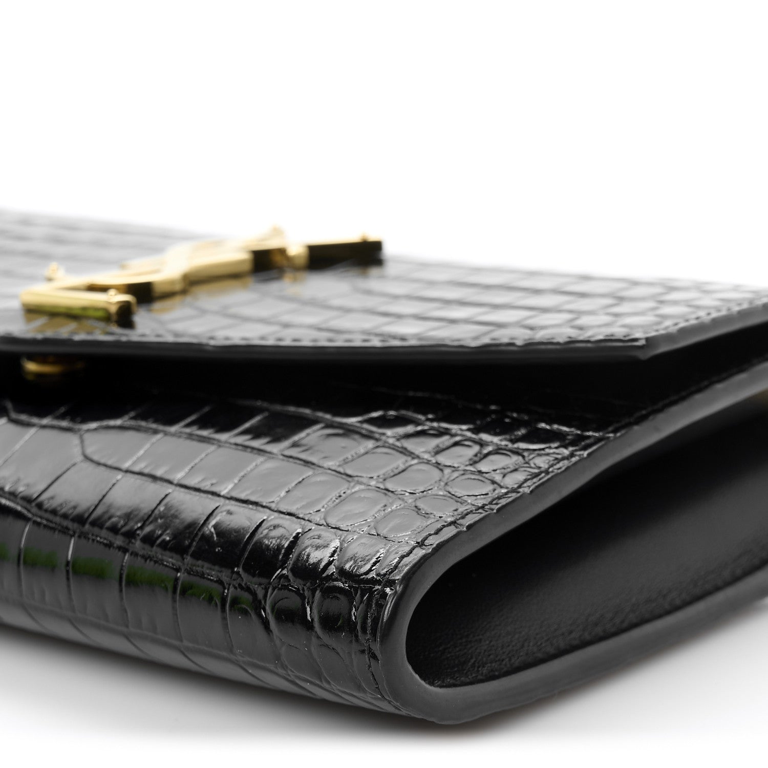 Calfskin Crocodile Embossed Monogram Uptown Chain Wallet Black