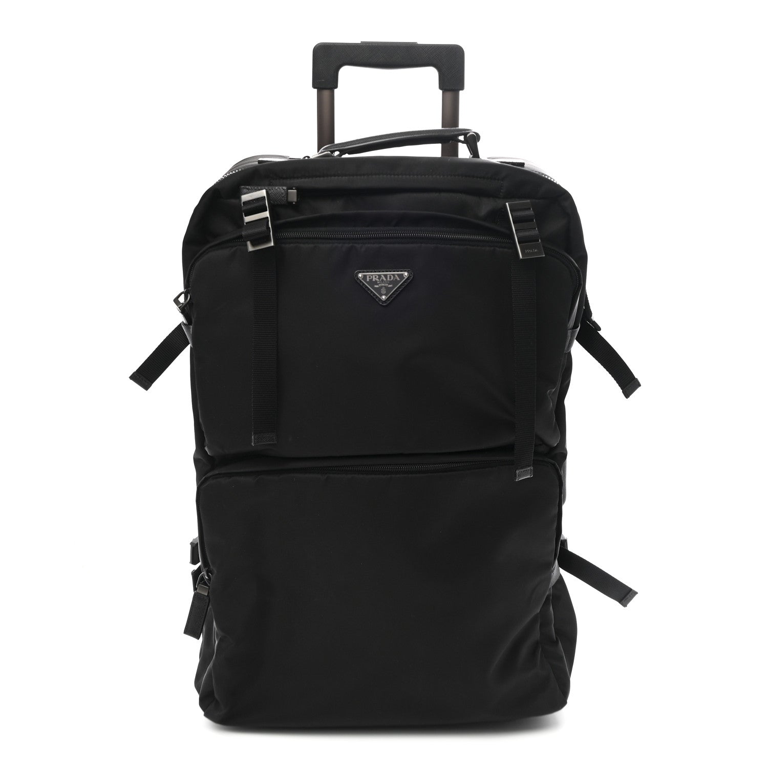 Tessuto Nylon Saffiano Trolley Rolling Suitcase Luggage Black