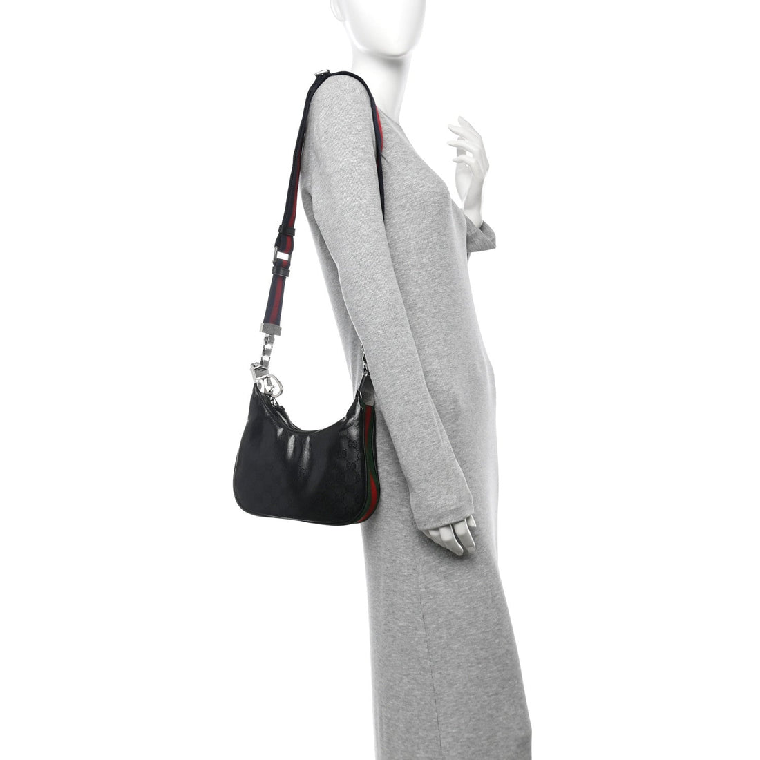 GG Crystal Coated Canvas Monogram Web Small Attache Shoulder Bag Black