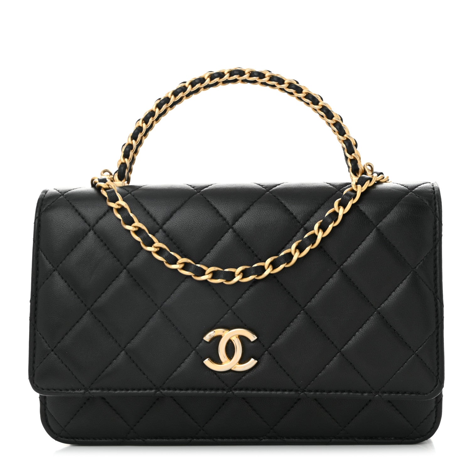 Lambskin Quilted Pick Me Up Wallet On Chain WOC Black