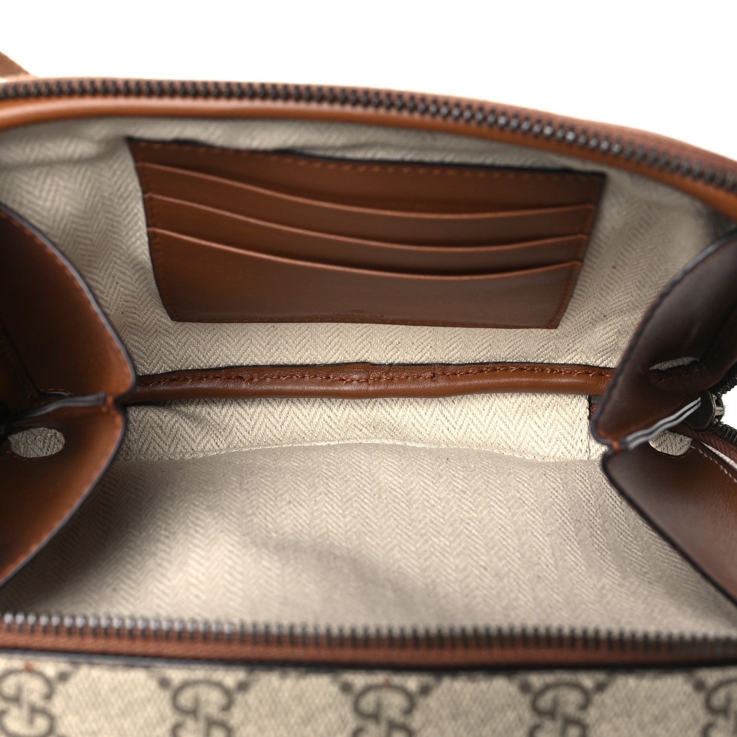 GG Supreme Monogram Textured Calfskin Emblem Mini Crossbody Beige Dark Brown