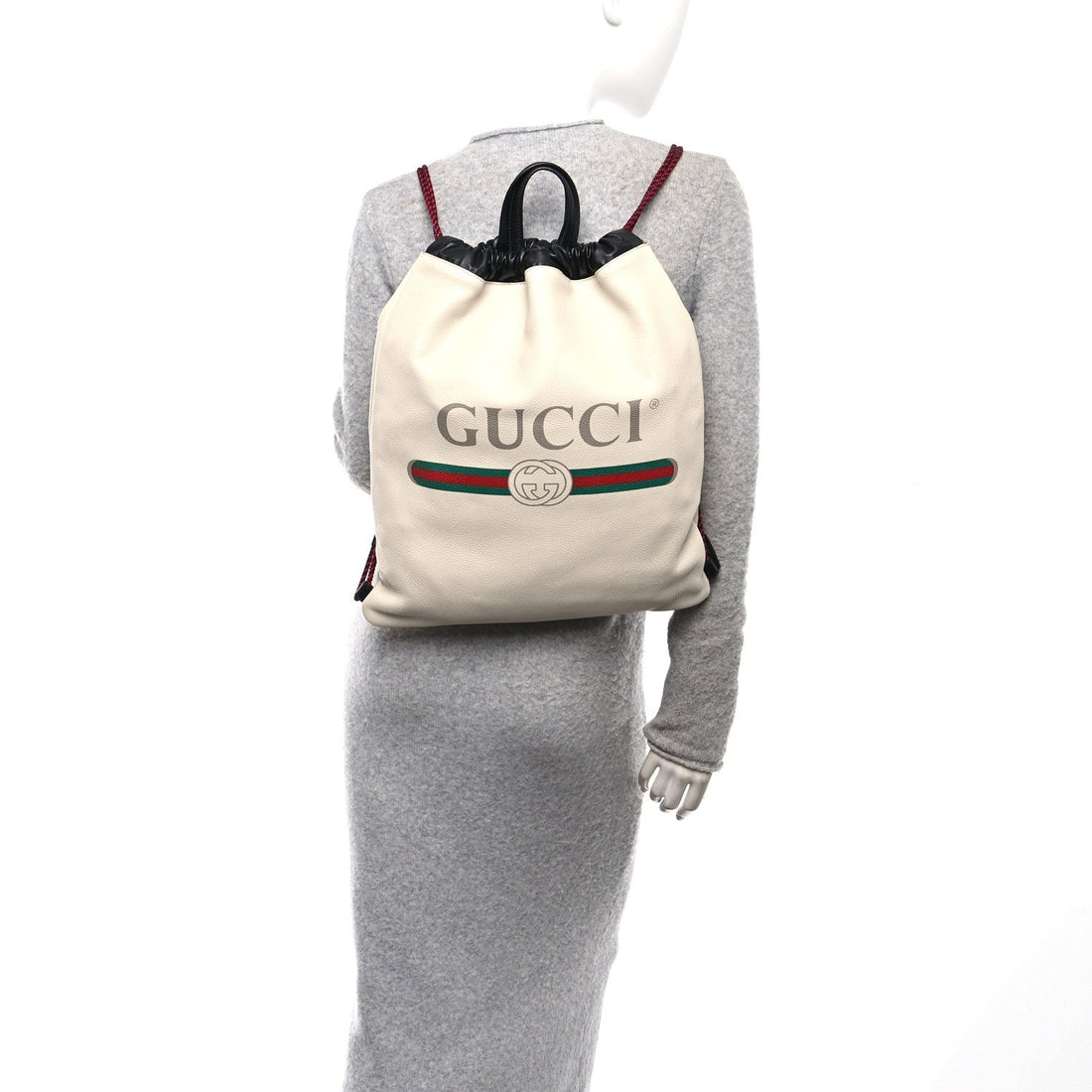 Calfskin Logo Drawstring Backpack Mystic White