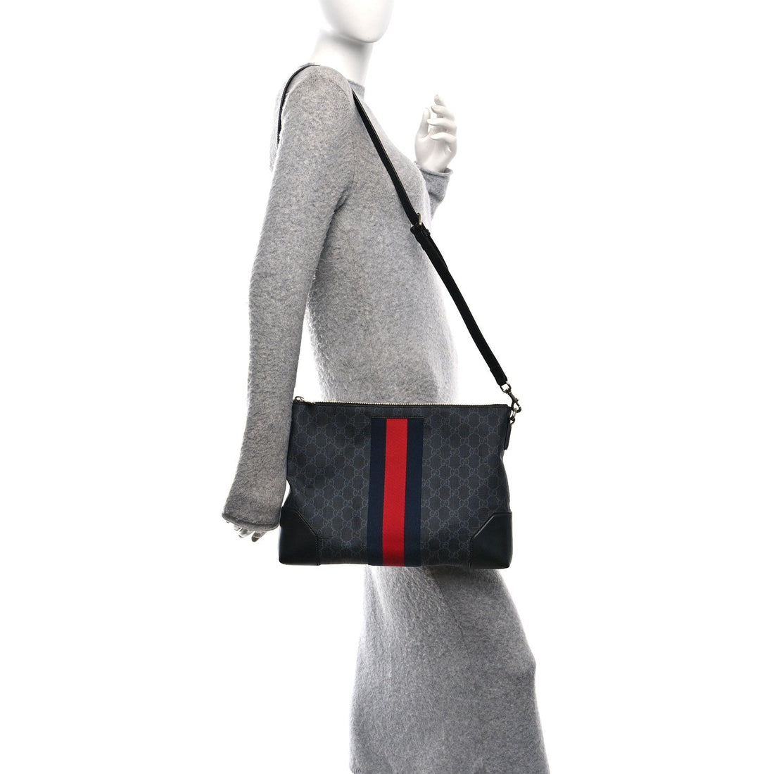 Soft GG Supreme Monogram Appia Calfskin Web East West Messenger Bag Black Grey