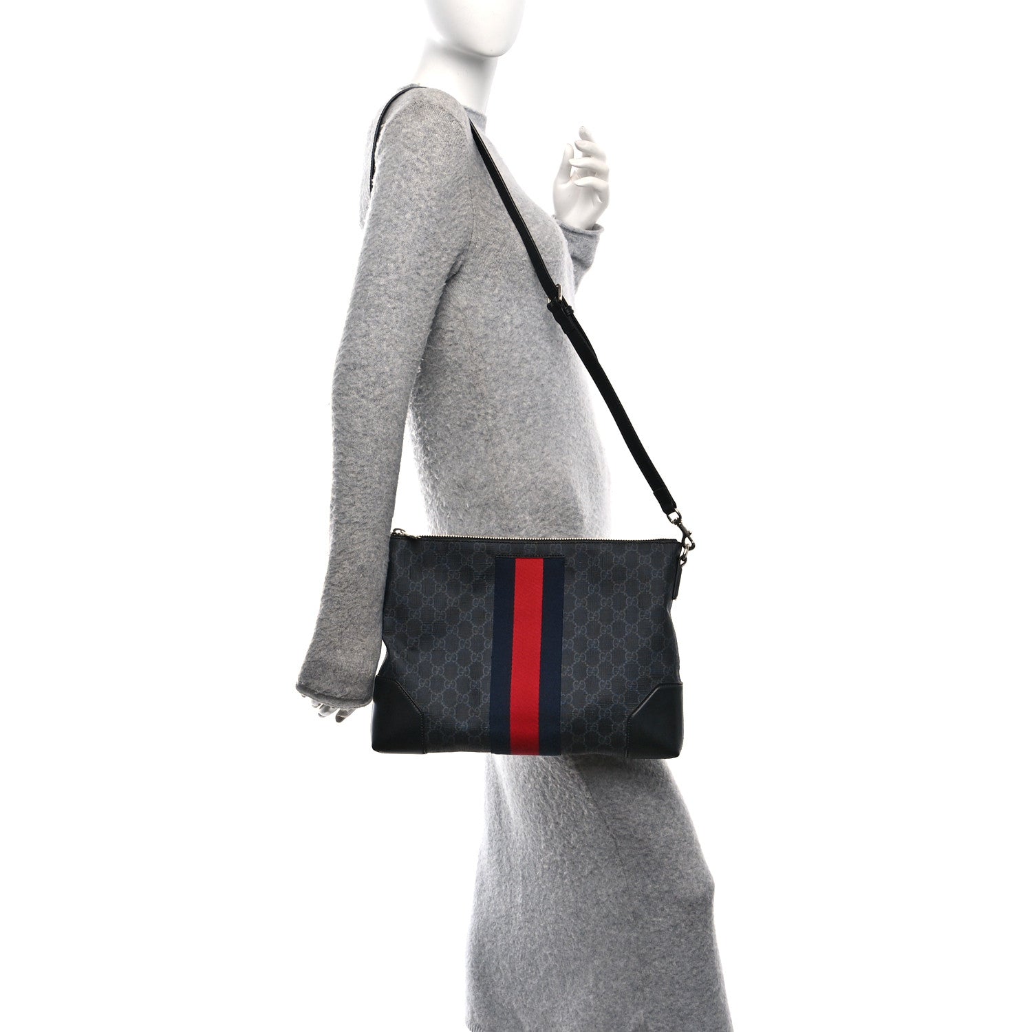 Soft GG Supreme Monogram Appia Calfskin Web East West Messenger Bag Black Grey