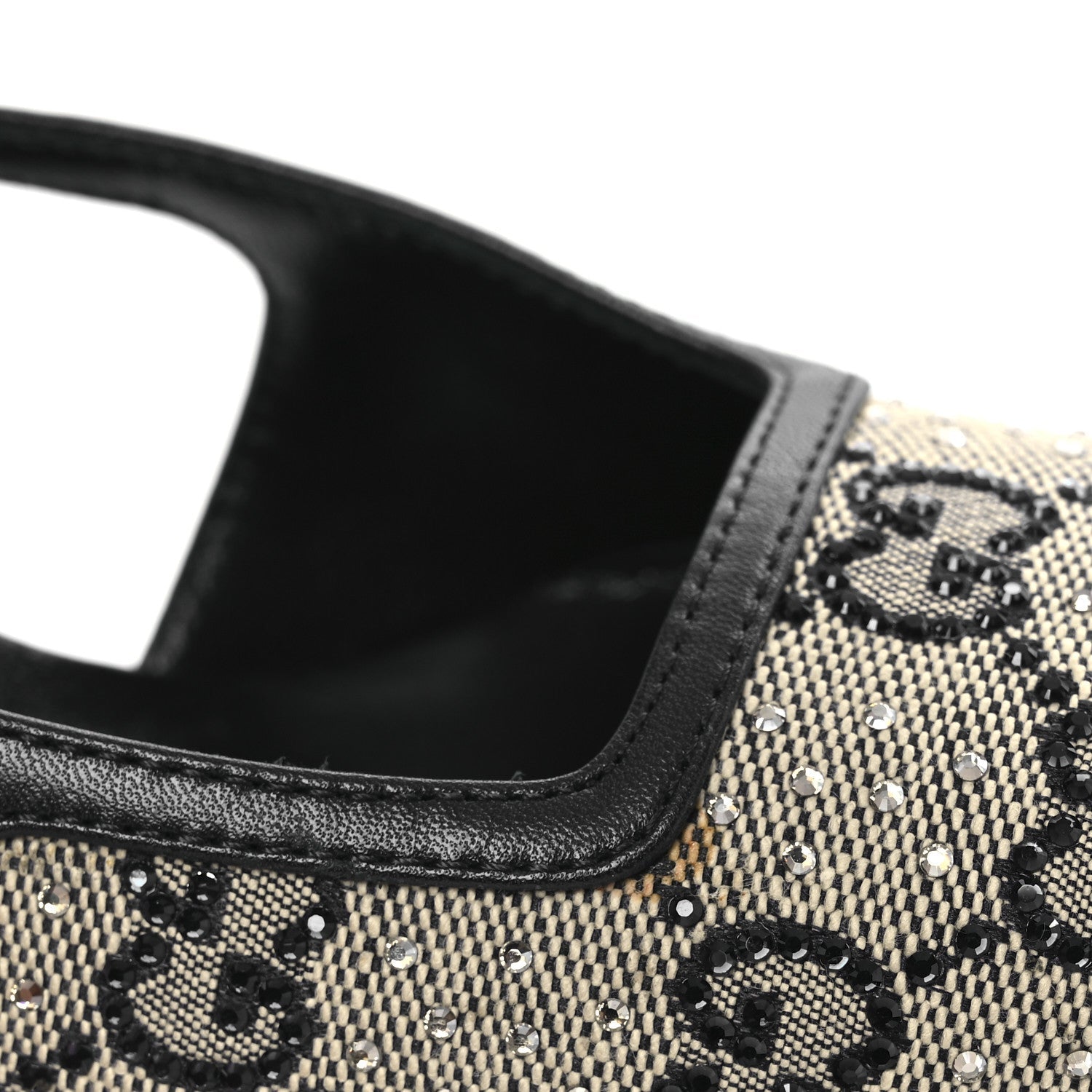 GG Monogram Malaga Kid Crystal Square G 75mm Slingback Pumps 37.5 Beige Blue