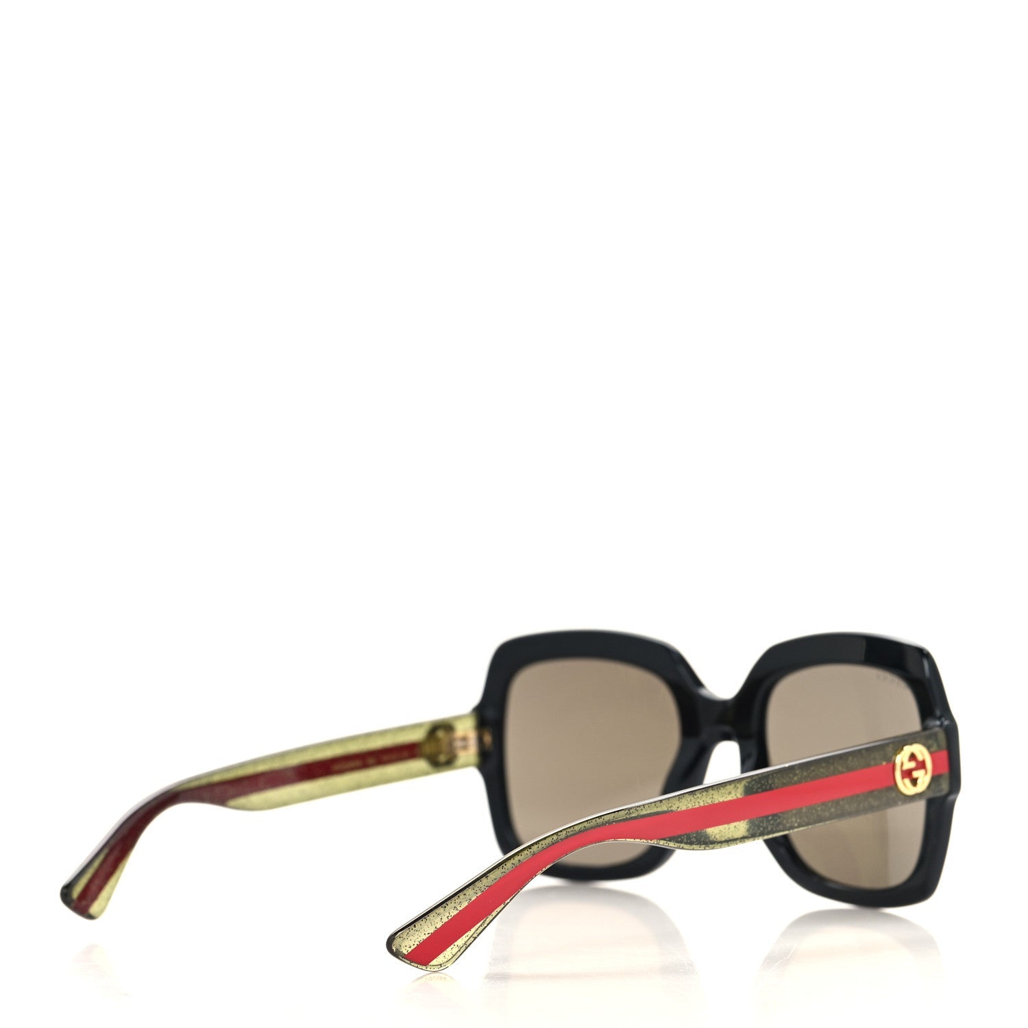 Acetate Square Frame Web Glitter Sunglasses GG0036SN Black Green