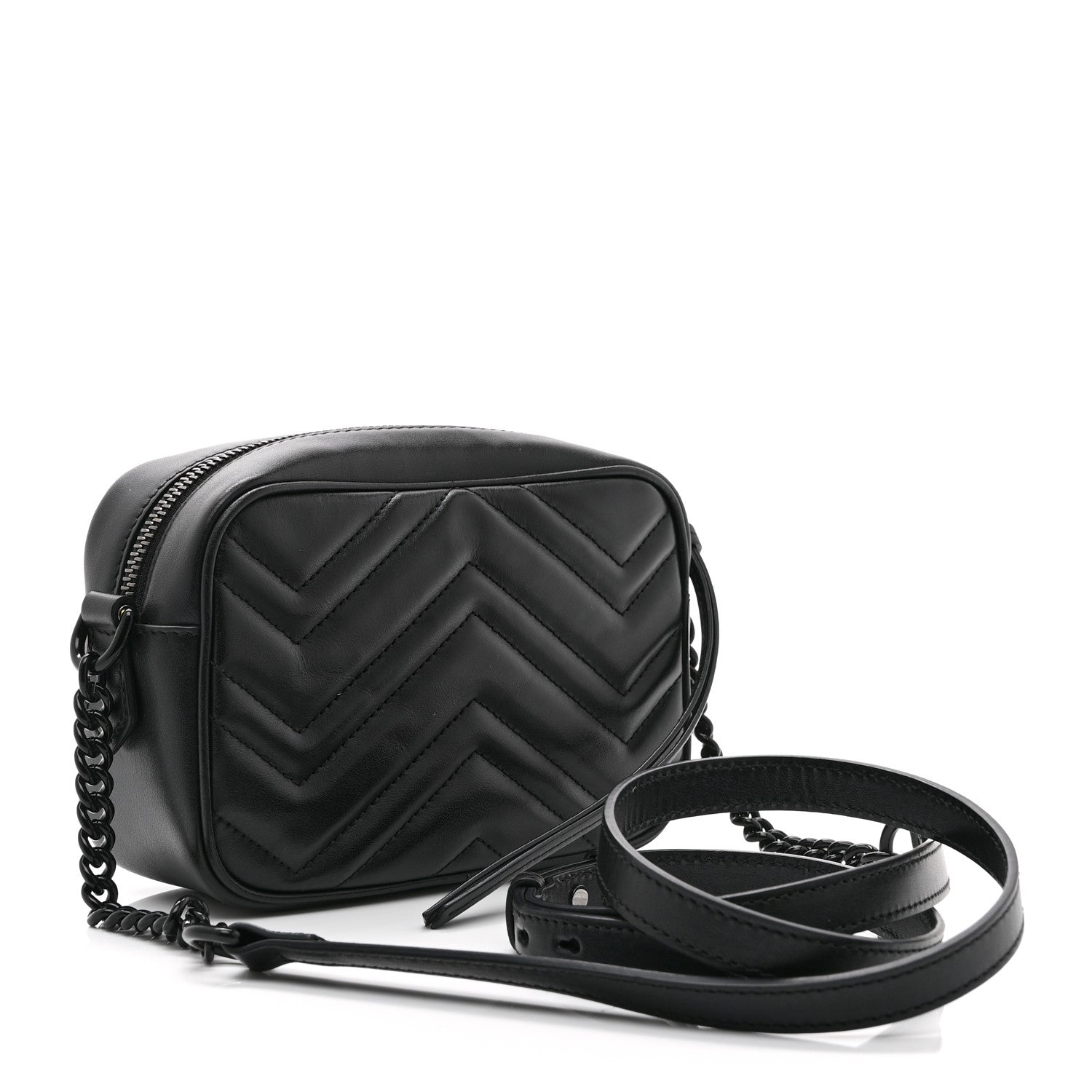 Calfskin Matelasse Monochrome Mini GG Marmont Chain Shoulder Bag Black