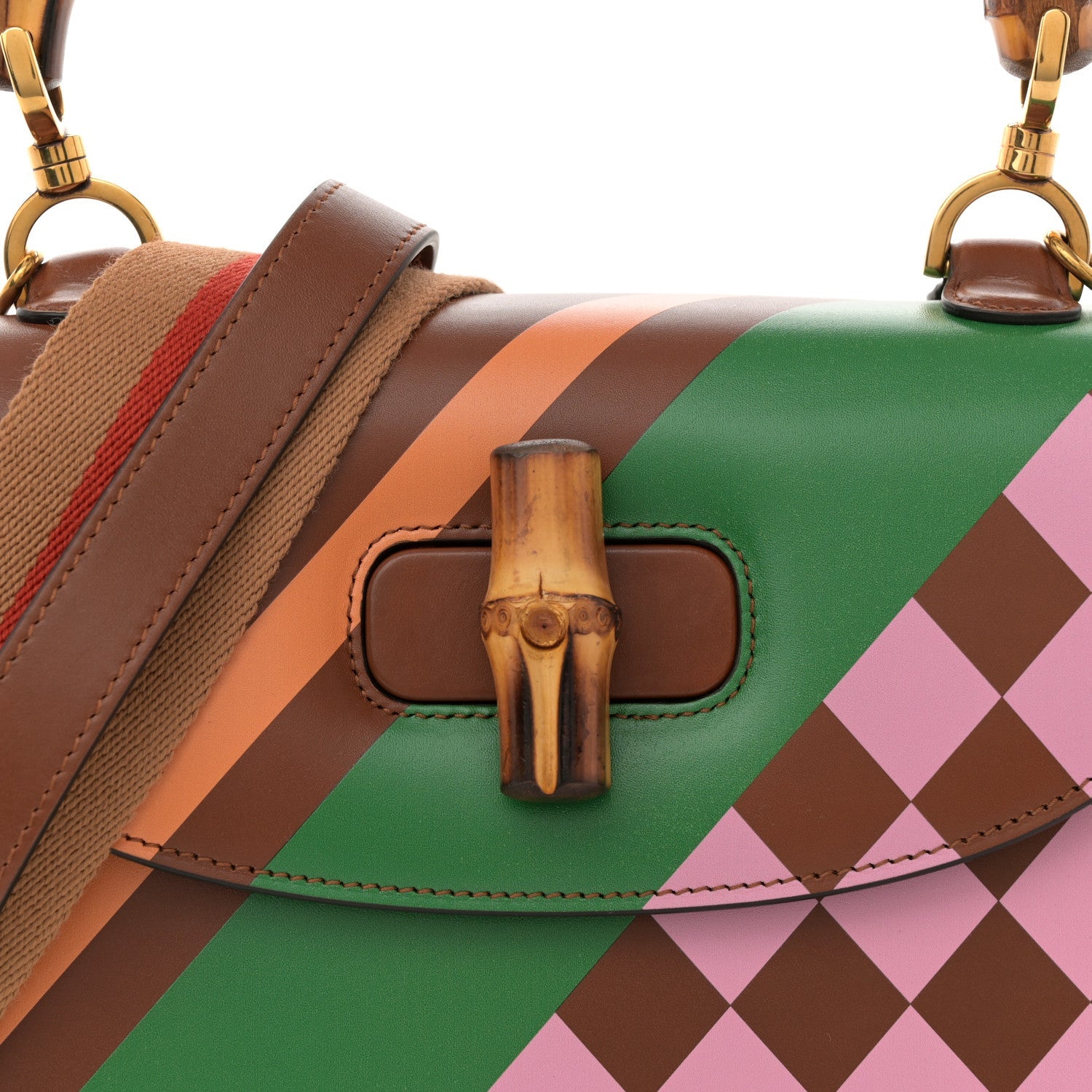 Calfskin Geometric Print Medium Bamboo 1947 Top Handle Bag Brown