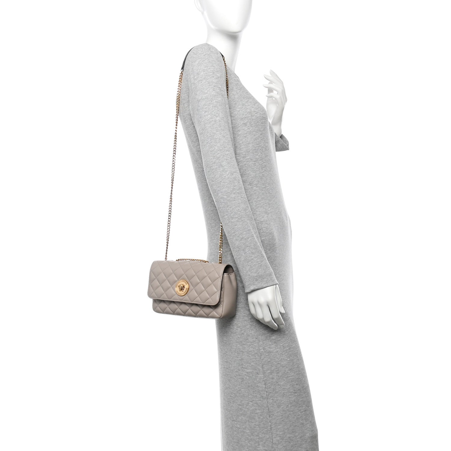 Nappa Quilted Medusa Medium Chain Crossbody Taupe