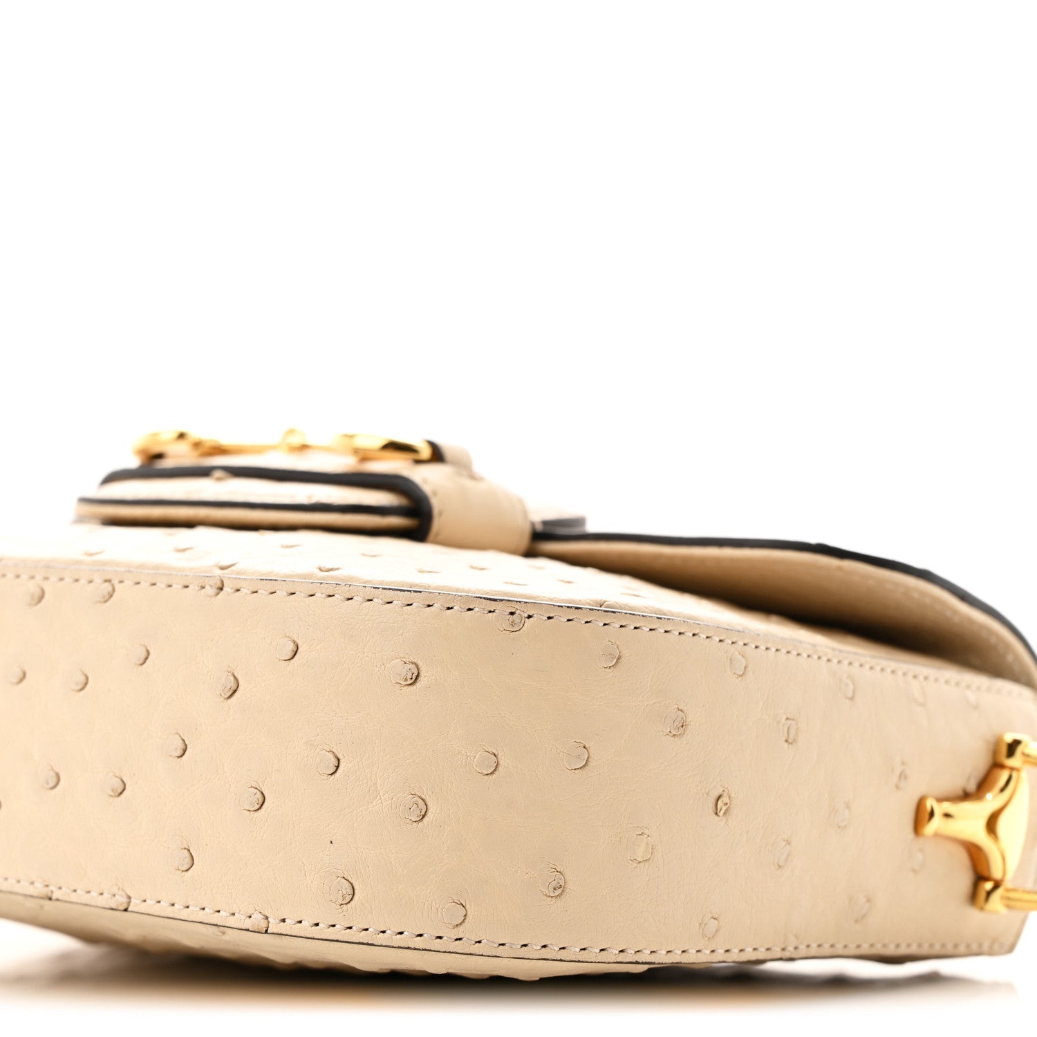 Ostrich Medium Horsebit 1955 Shoulder Bag White