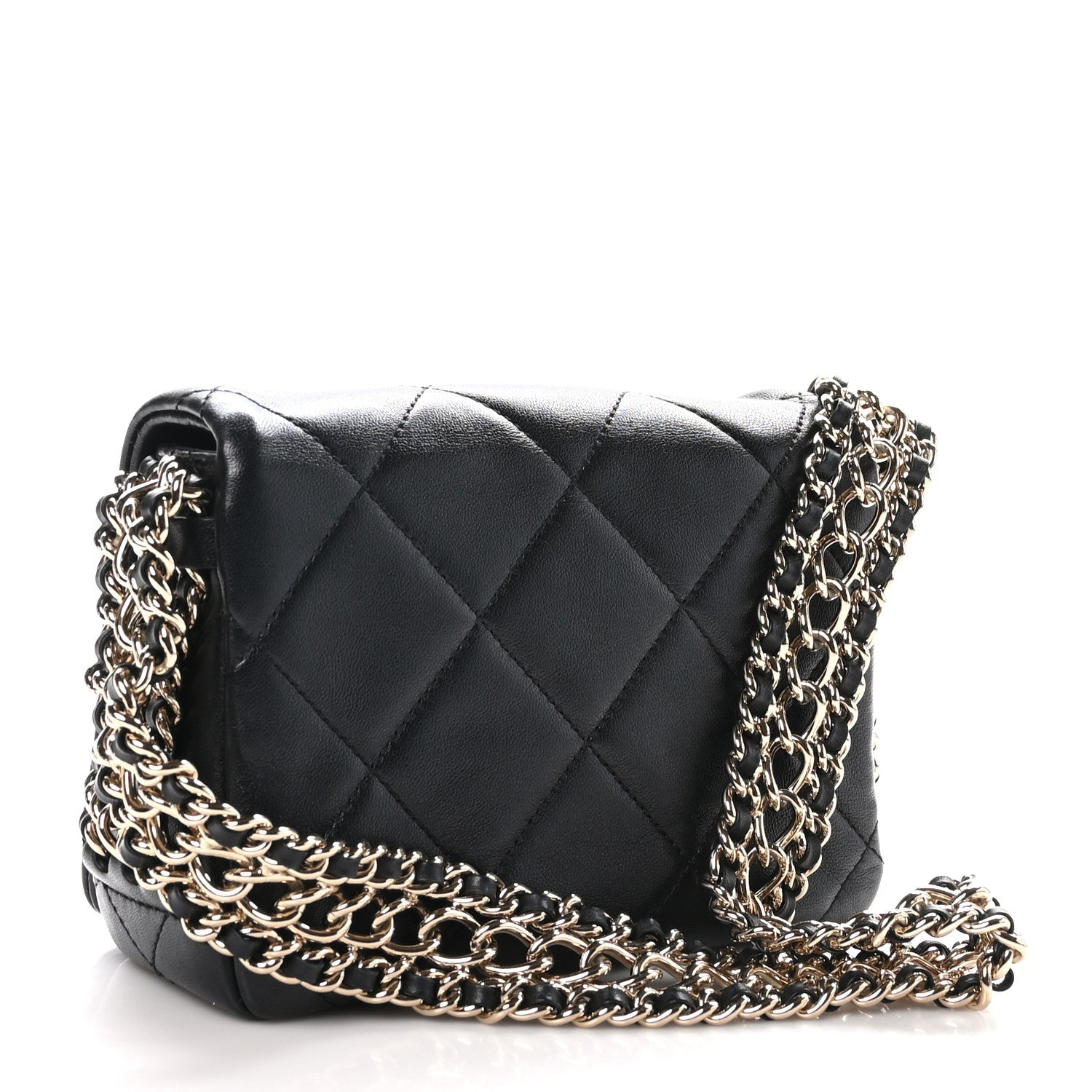 Lambskin Quilted Mini Chain Rows Flap Black