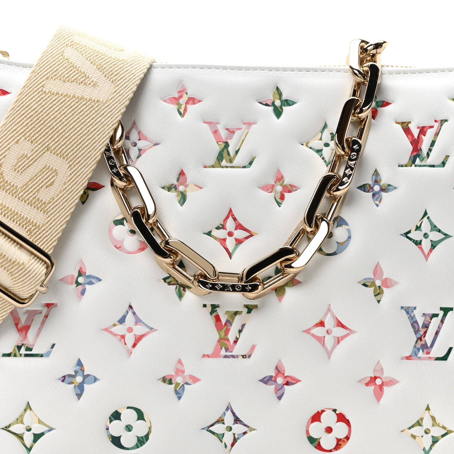 Lambskin Embossed Monogram LV Garden Coussin PM Cream