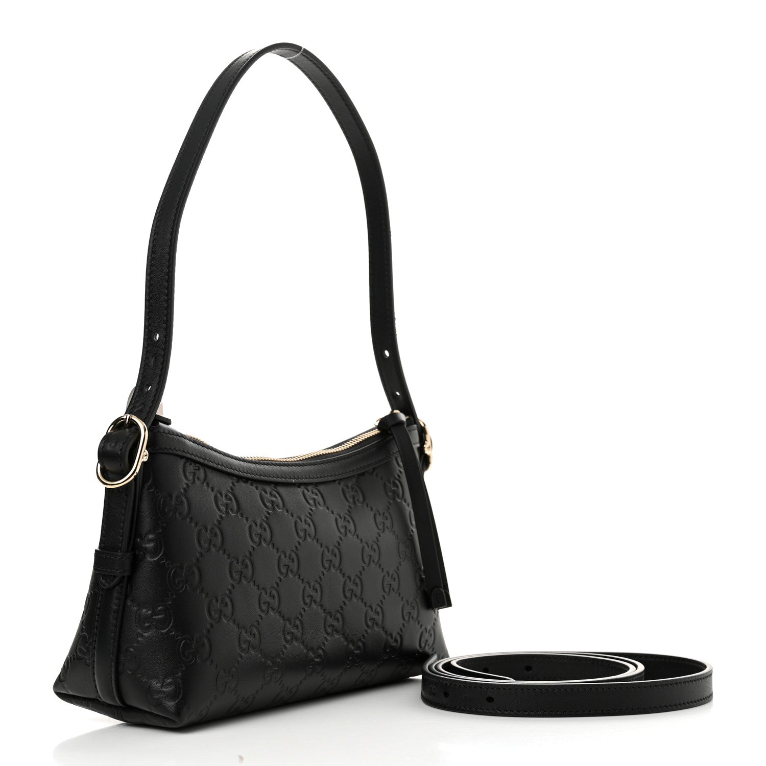 Calfskin GG Emblem Embossed Small Shoulder Bag Black